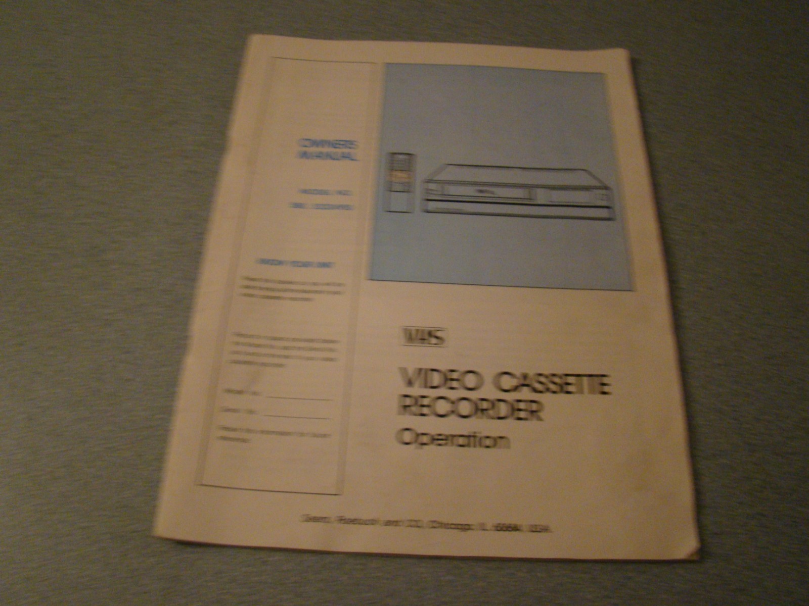 SEARS VHS VIDEO CASSETTE RECORDER OWNER MANUAL 580. 53324950