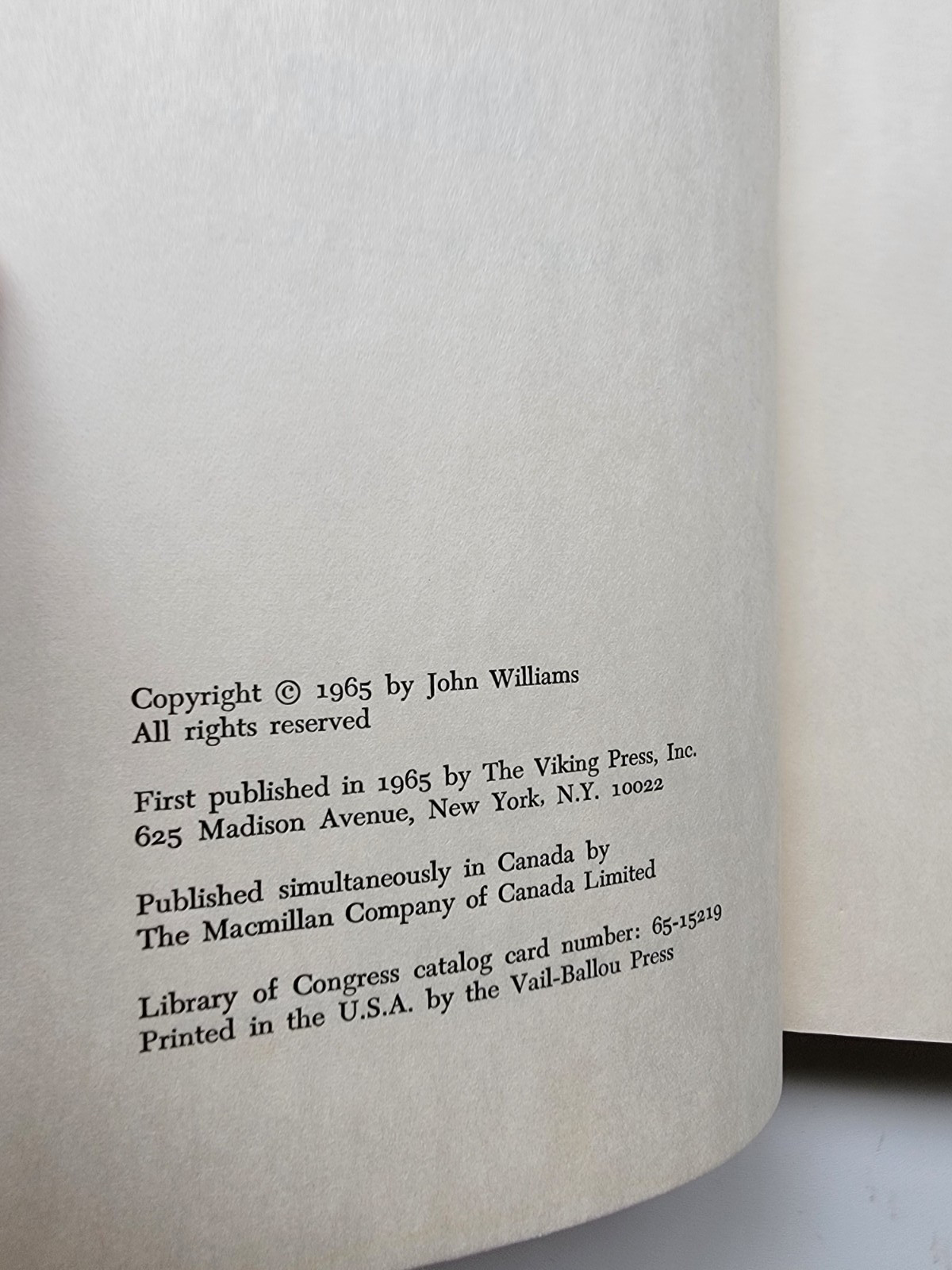 Stoner, John Williams, First Edition, First Printing, Viking, 1965