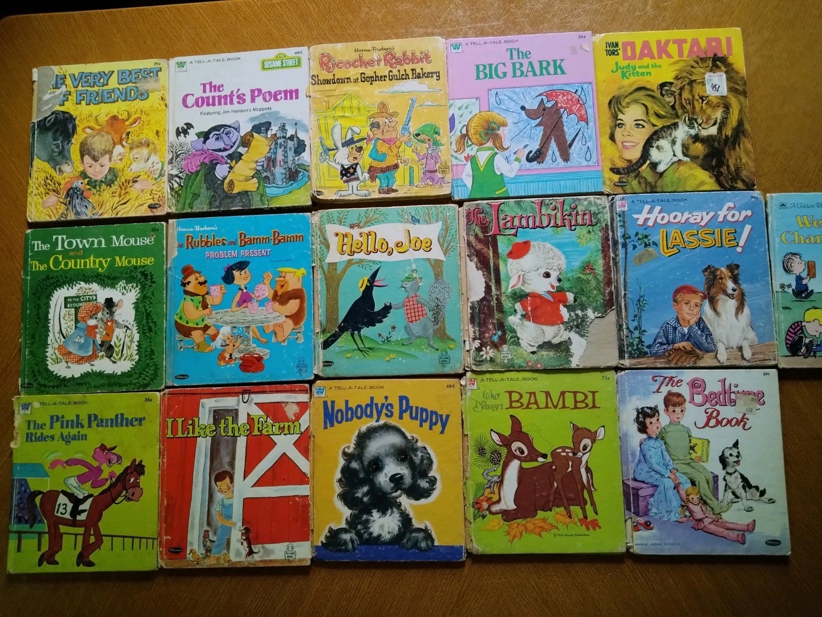 13 Vintage Whitman Tell-A-Tale Cardboard Cover Books: Lassie, Daktari, Disney