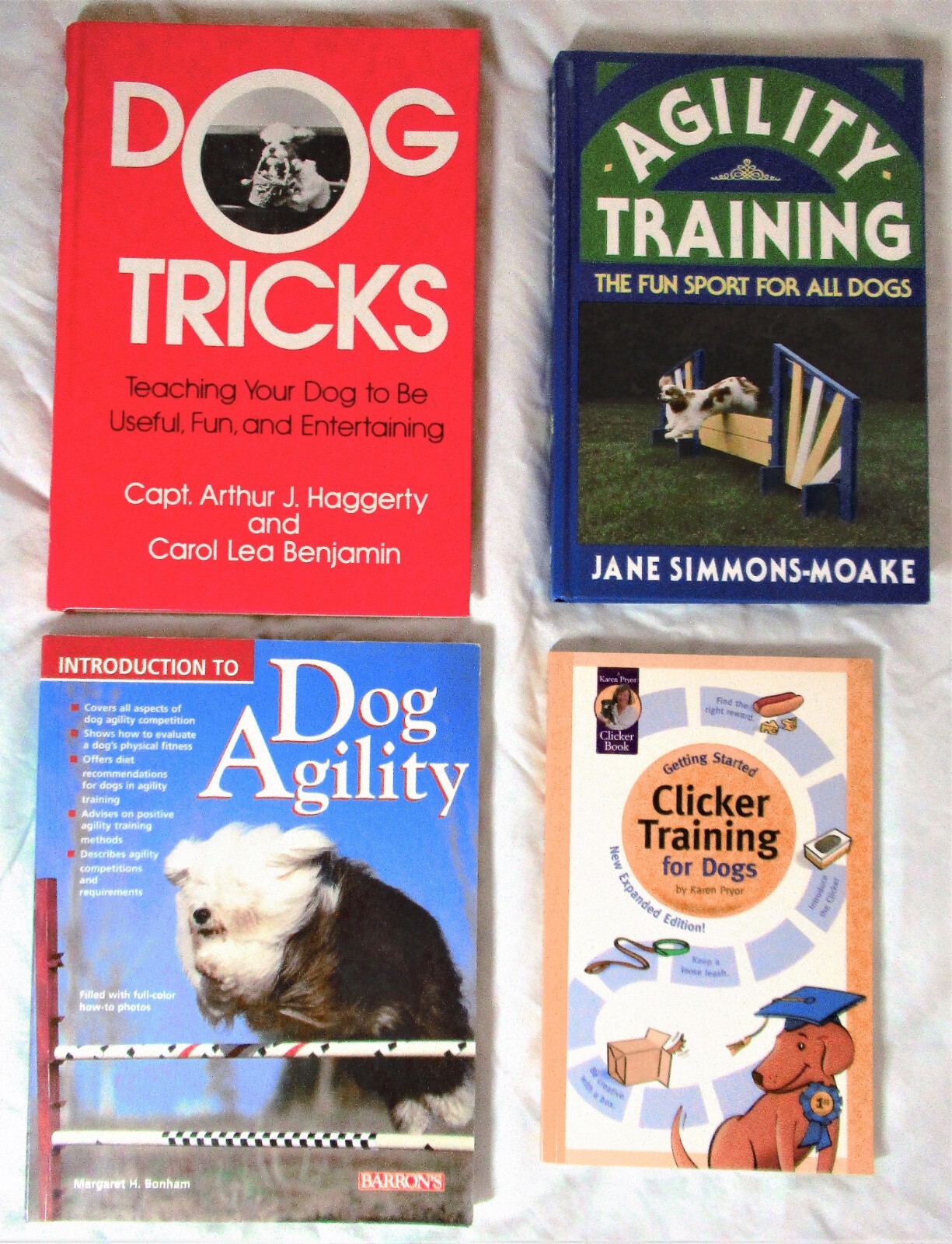4 Books AGILITY TRAINING Simmons-Moake DOG AGILITY Bonham DOG TRICKS Haggerty +1