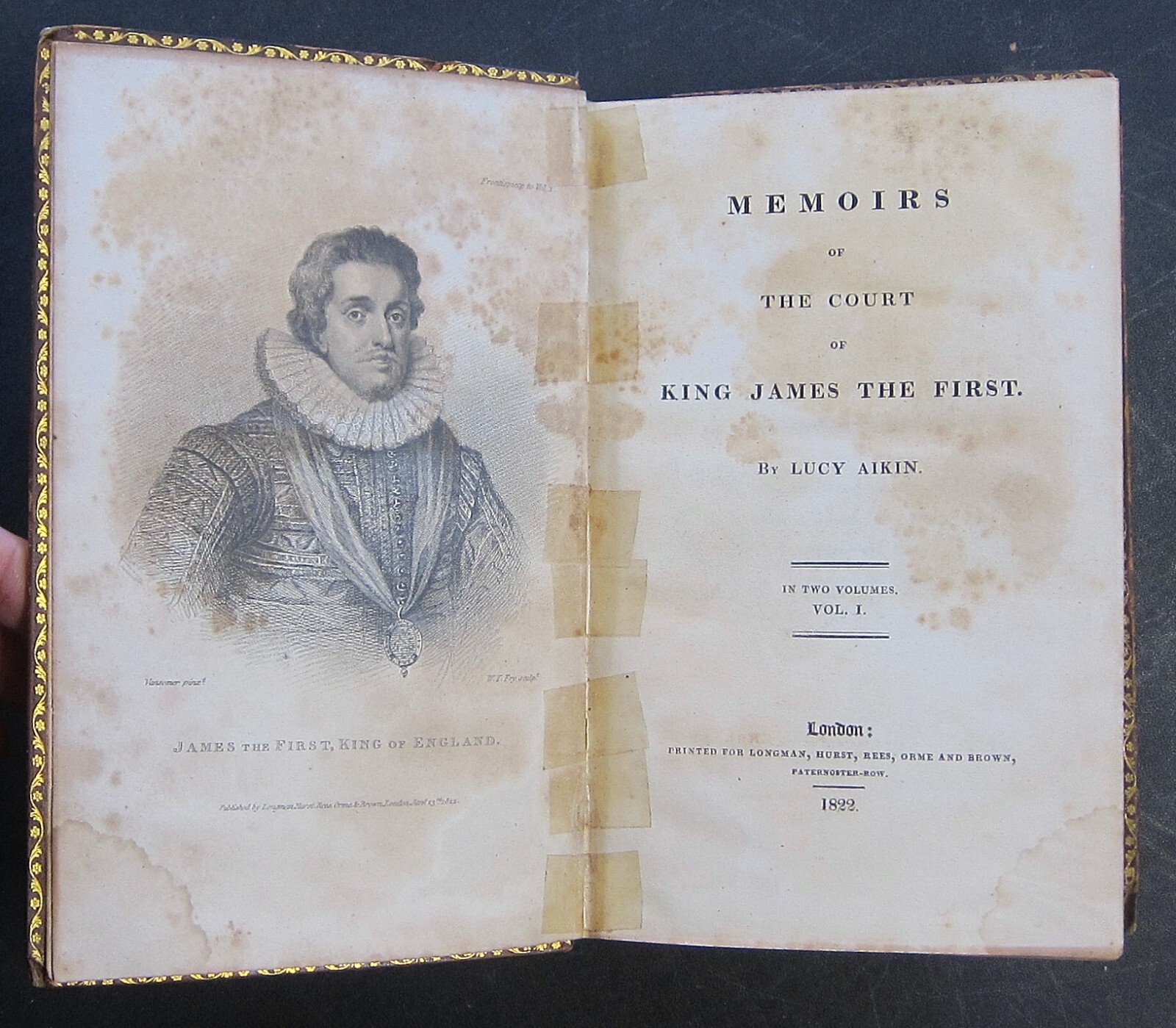 Memoirs of the Court of King James the First Vol. I ~ Lucy Aikin 1822 Leather