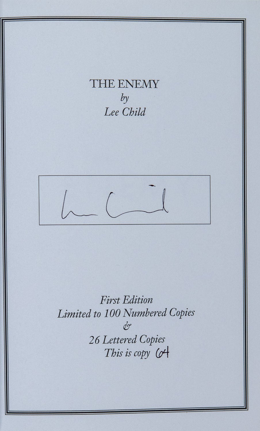 Lee Child / The Enemy Limited Edition A Jack Reacher Novel 1st ed 2004
