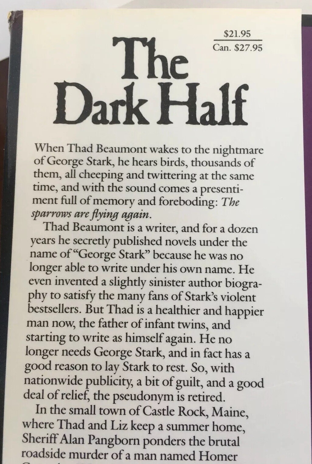 Stephen King ~ THE DARK HALF ~ 1st Edition 1st Printing $21.95 VIKING