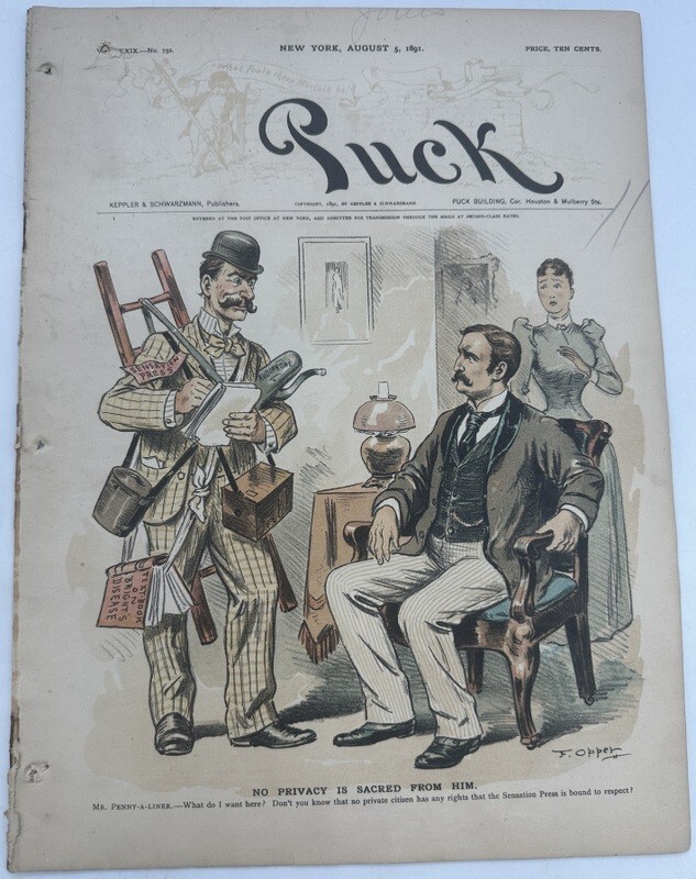 Aug 5 1891 Antique Puck Magazine Political Satire Humor