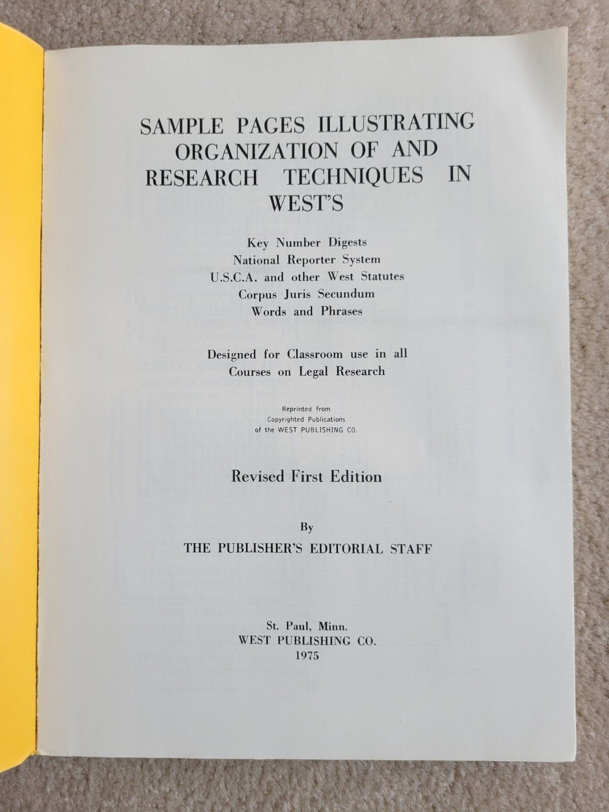 West Publishing Co. – SAMPLE PAGES ILLUSTRATING ORGANIZATION Revised 1st Edition