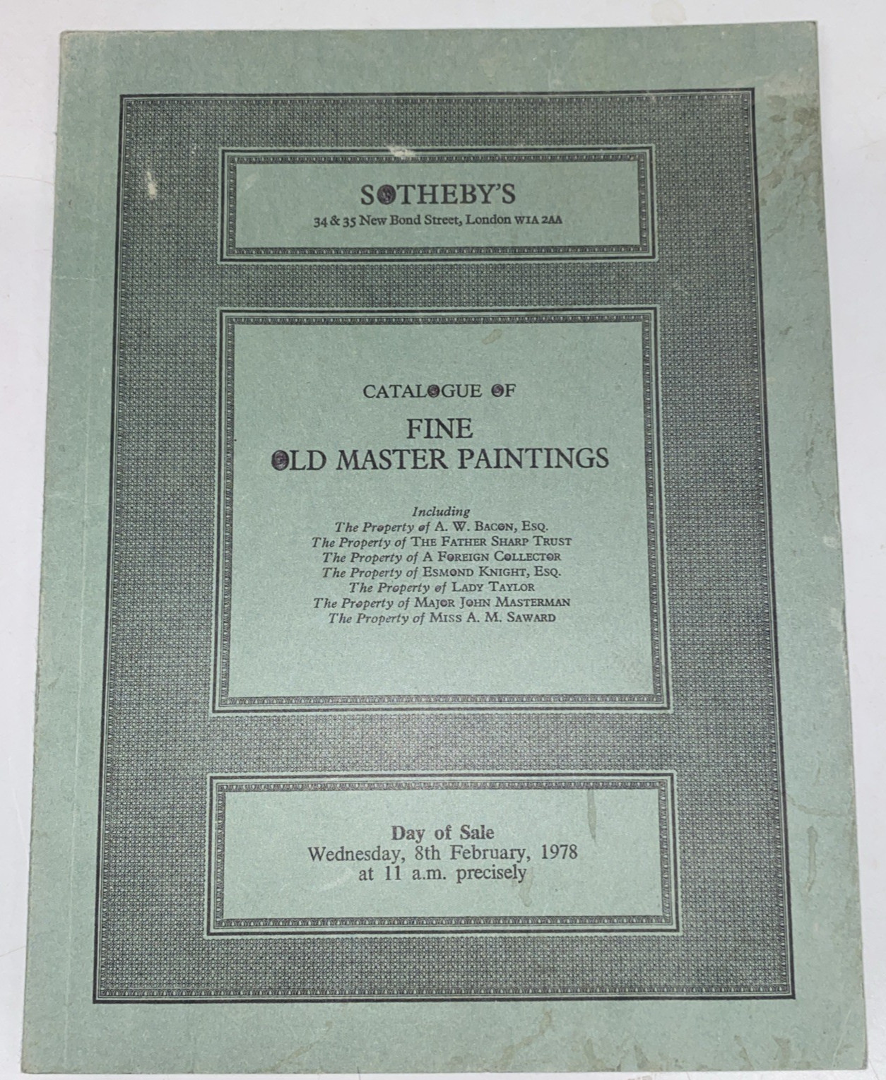 SOTHEBY’S FINE OLD MASTER PAINTINGS AUCTION CATALOGUE FEBRUARY 8 1978