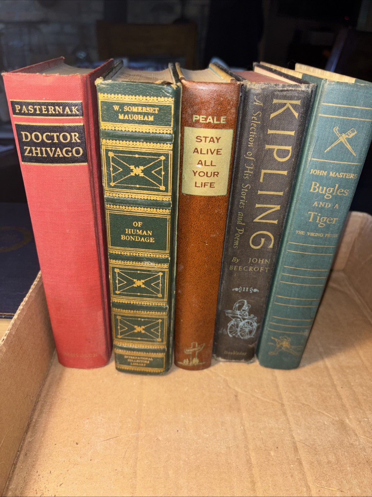 Vintage Hard Cover Book Lot Classics Kipling,Maugham, Doctor Zhivago Decor Shelf