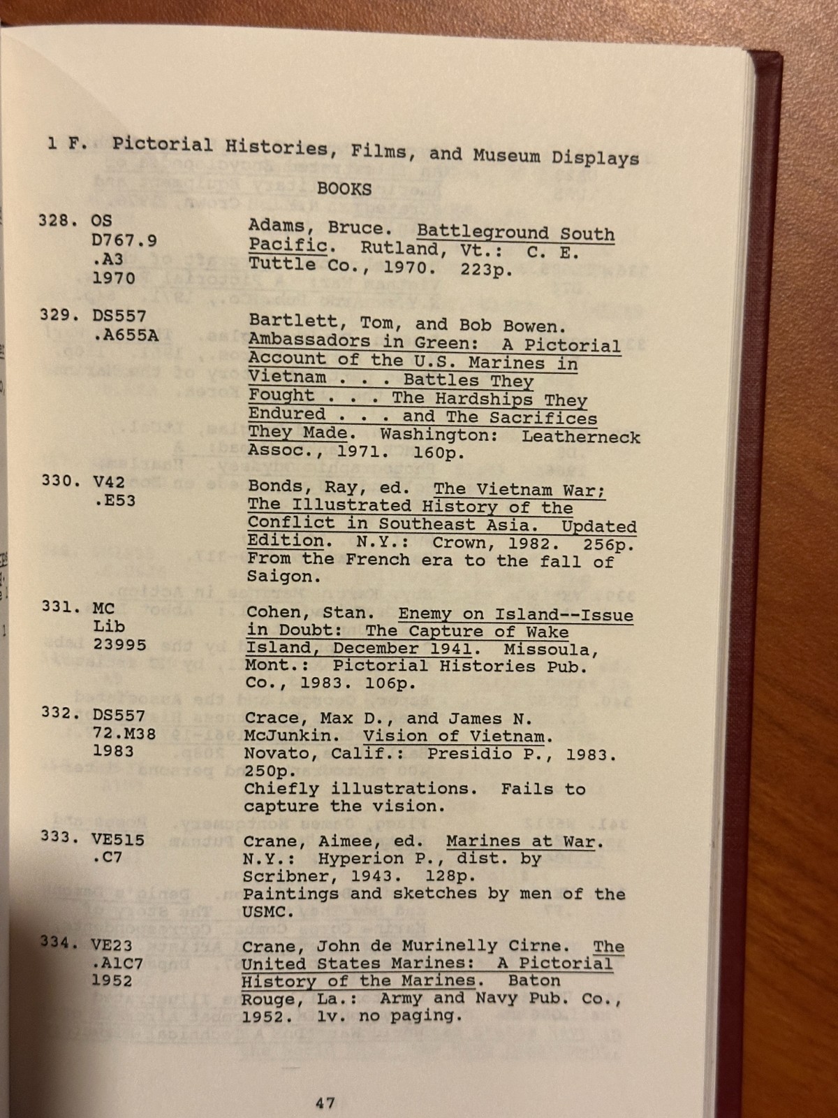 ANNOTATED BIBLIOGRAPHY OF U.S. MARINE CORPS HISTORY – HB 1986 FIRST