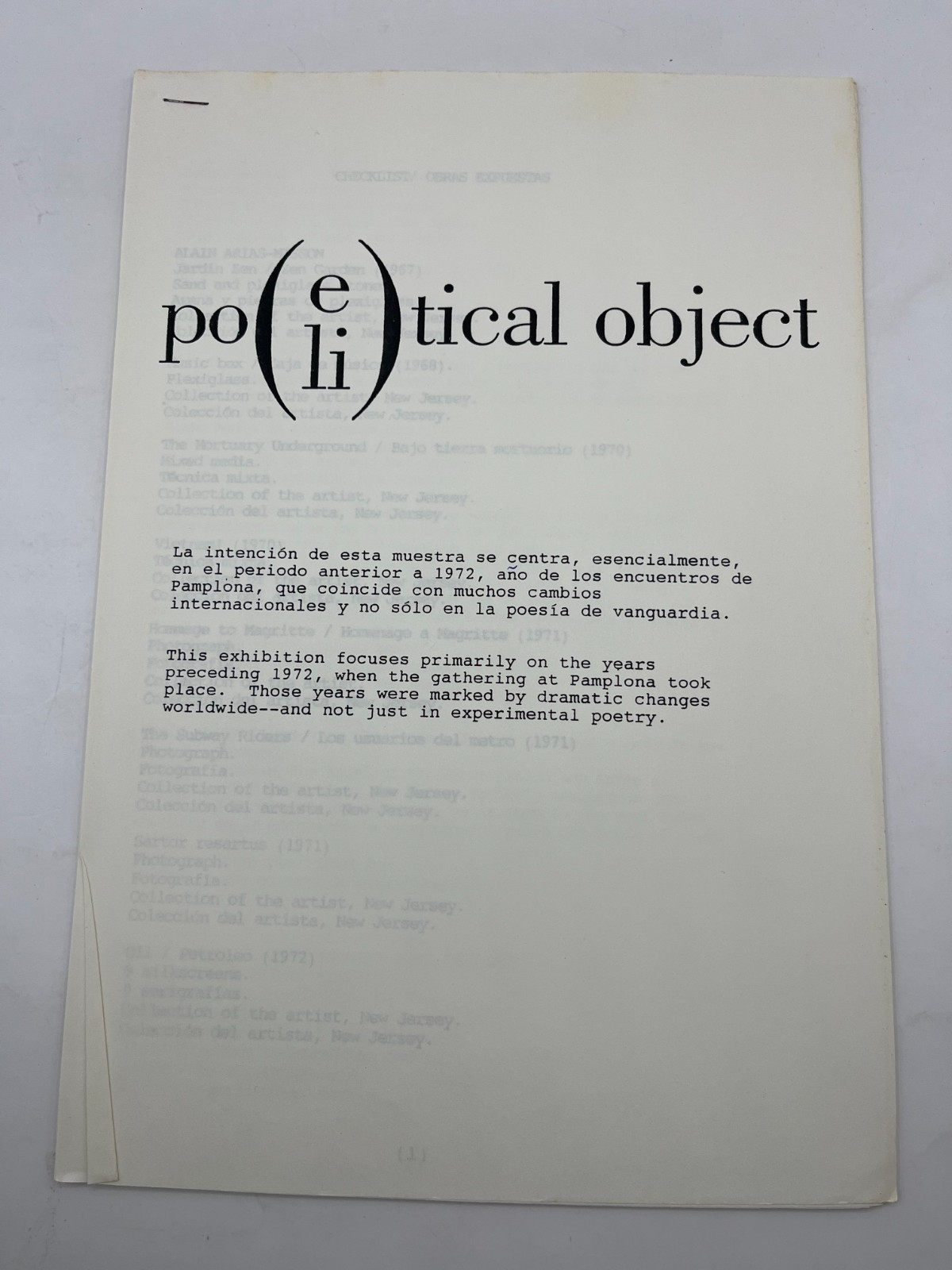 Poe(li)tical Object ~ Experimental Poetry From Spain, 1989 exhibition concrete