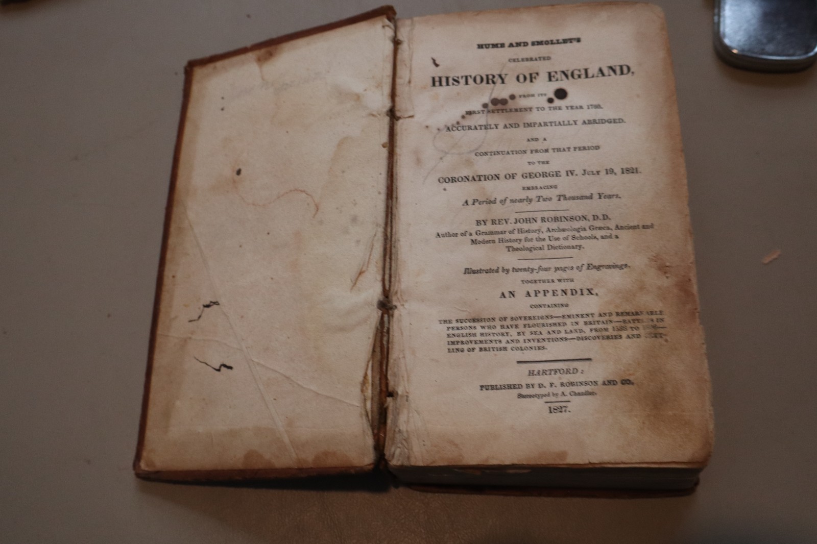 1827 Hume & Smollet’s Celebrated History of England Rev. John Robinson Hartford