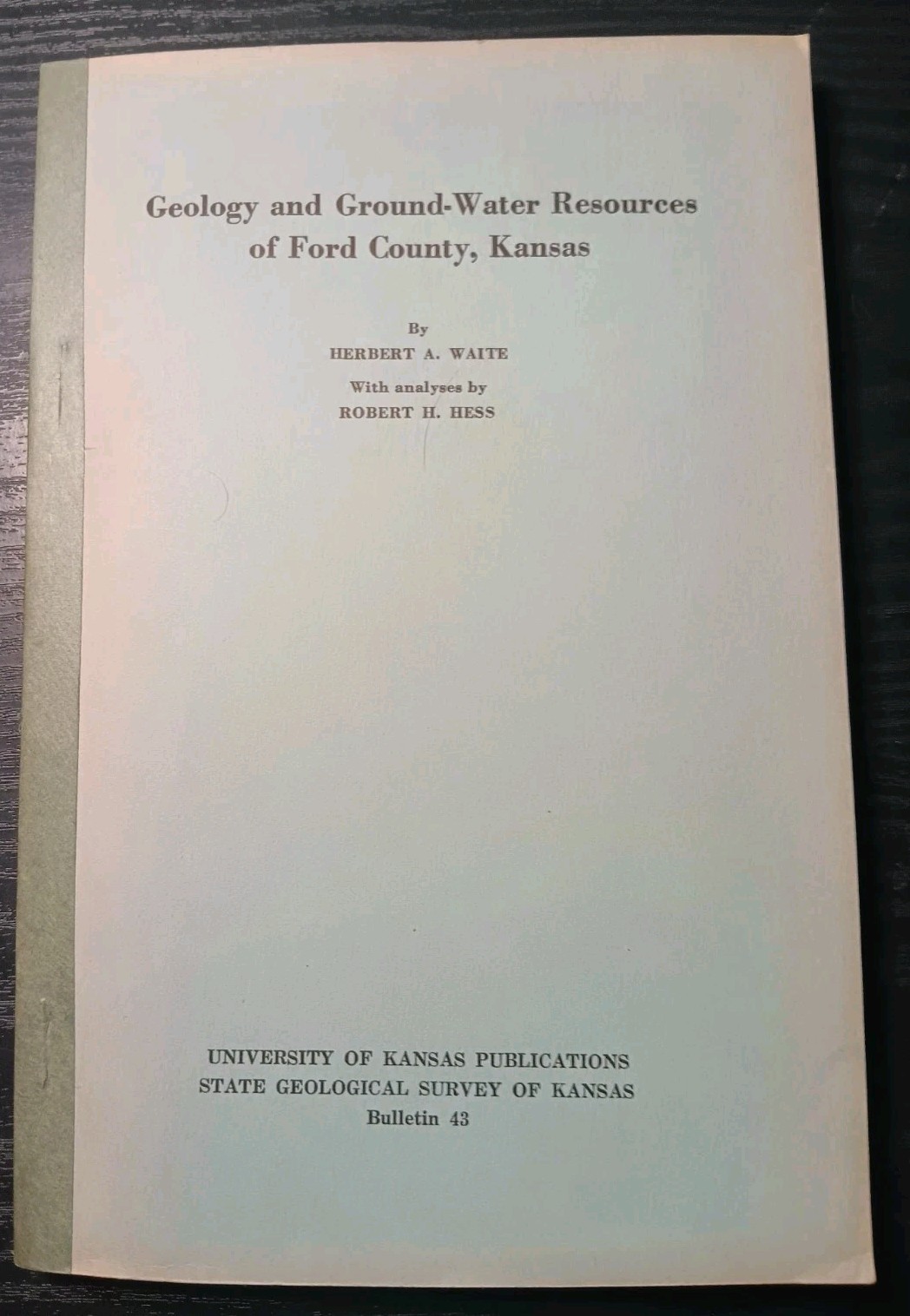 1942 Geology & Ground Water Resources Ford County KANSAS State Survey MAP PLATE