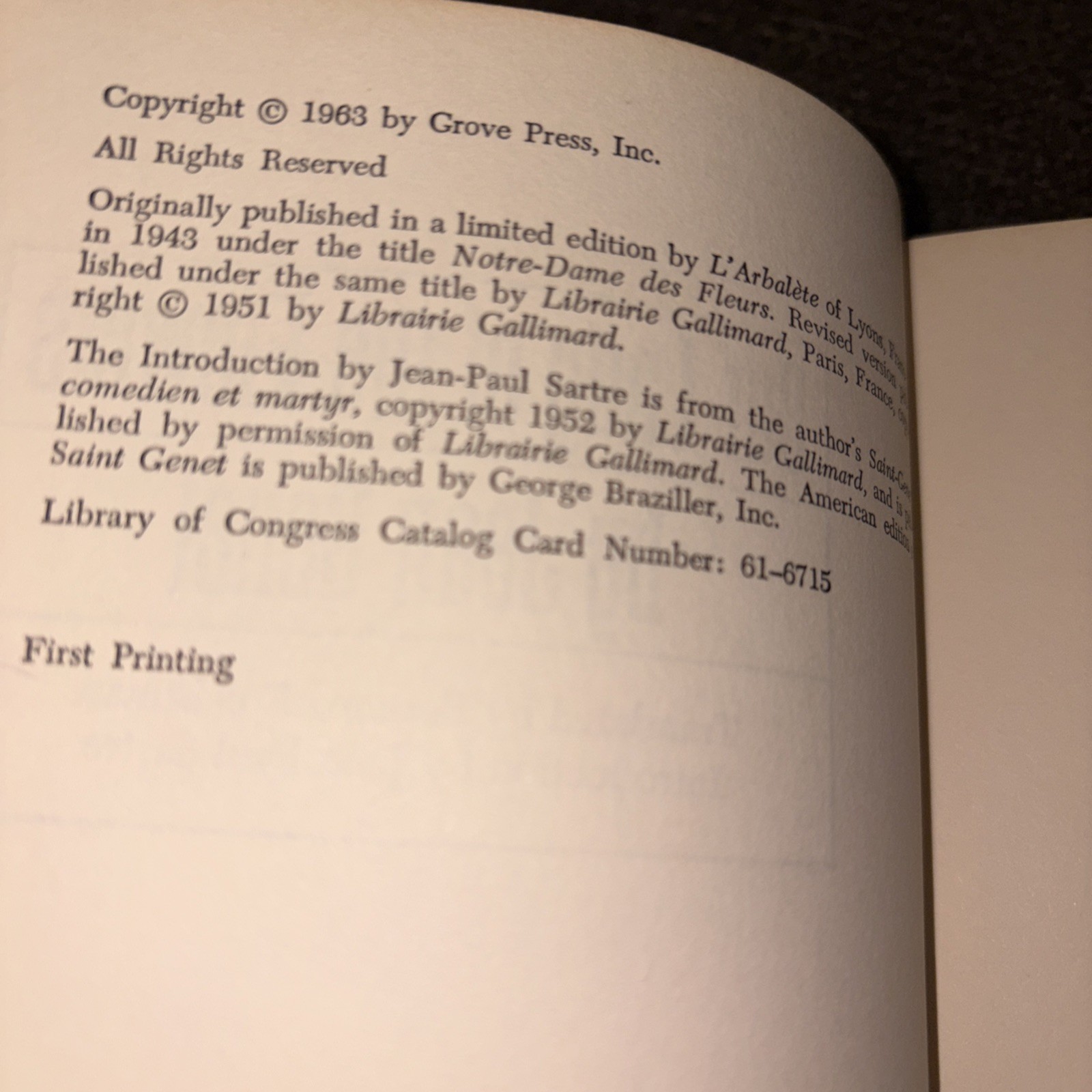 Jean Genet Our Lady of the Flowers 1963 Grove Press