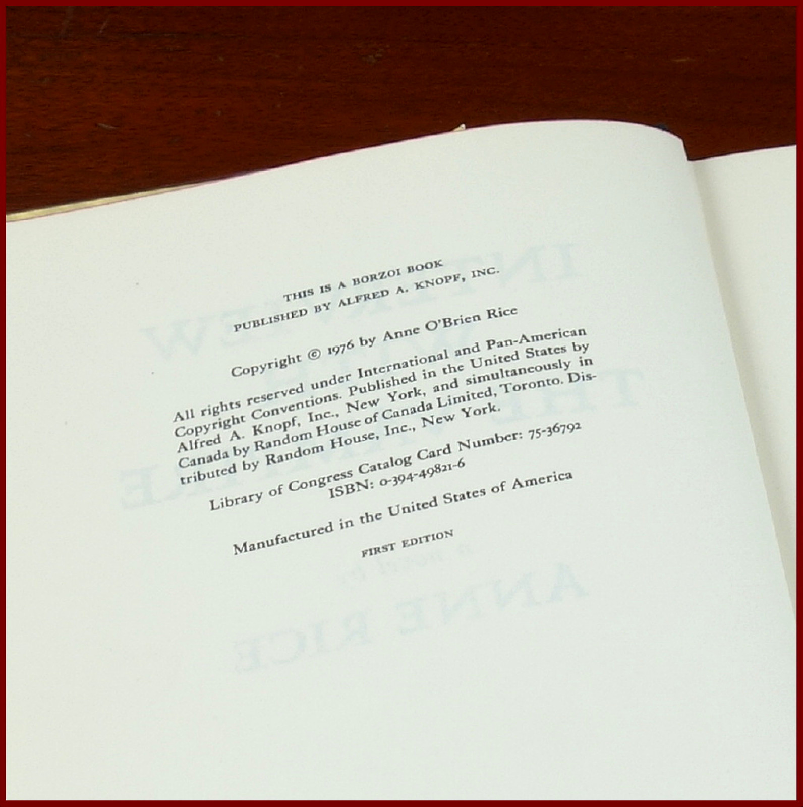 INTERVIEW WITH THE VAMPIRE, Anne Rice, 1ST EDITION & PRINT, Knopf, 1976, SIGNED
