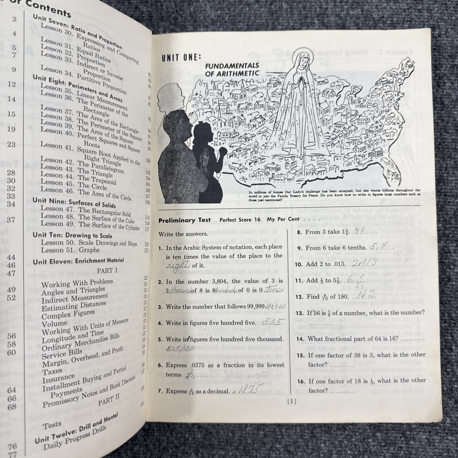 Vtg Progress in Arithmetic Grade 7 Catholic School Book 1955 Paulita Campbell