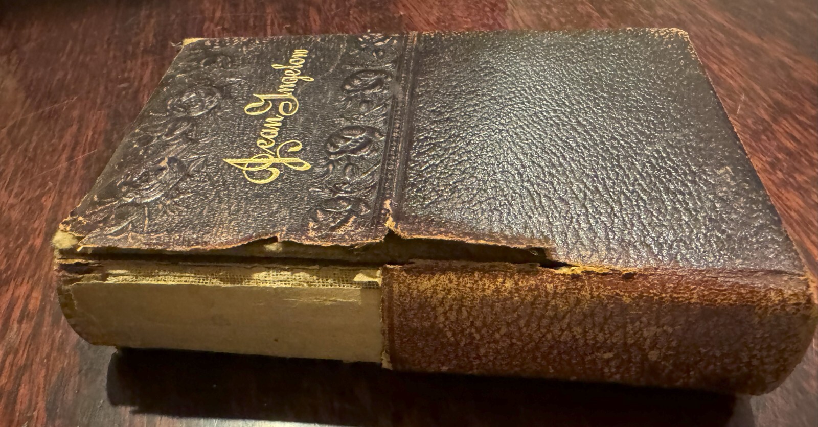 The Poetical Works of Jean Ingelow circa 1880 Antique Carved Padded Leather RARE