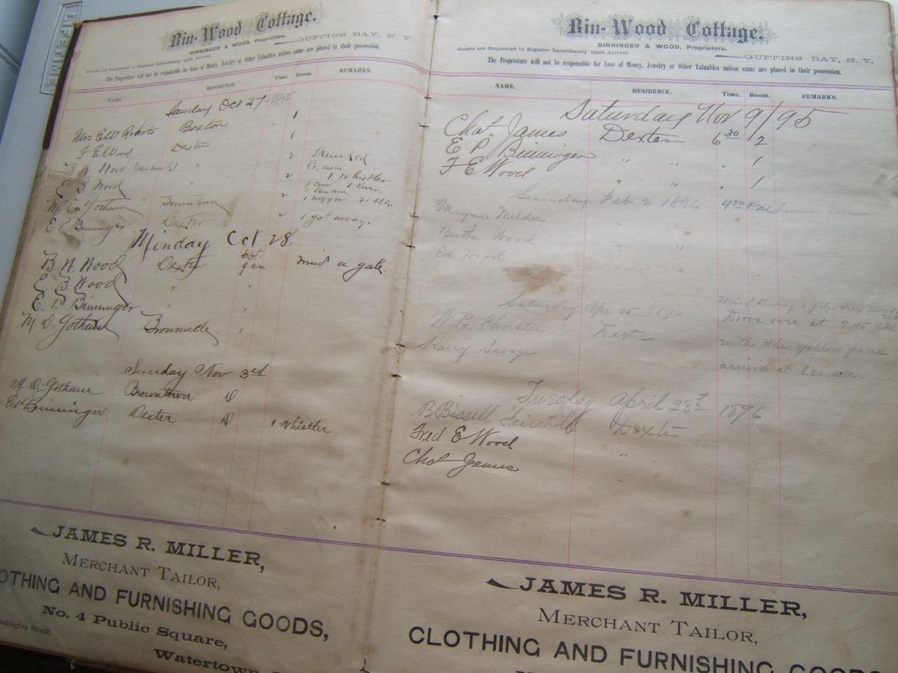 ANTIQUE BIN-WOOD COTTAGE LODGE CHAUMONT BAY, NY HUNTING FISHING 280 PAGE DIARY