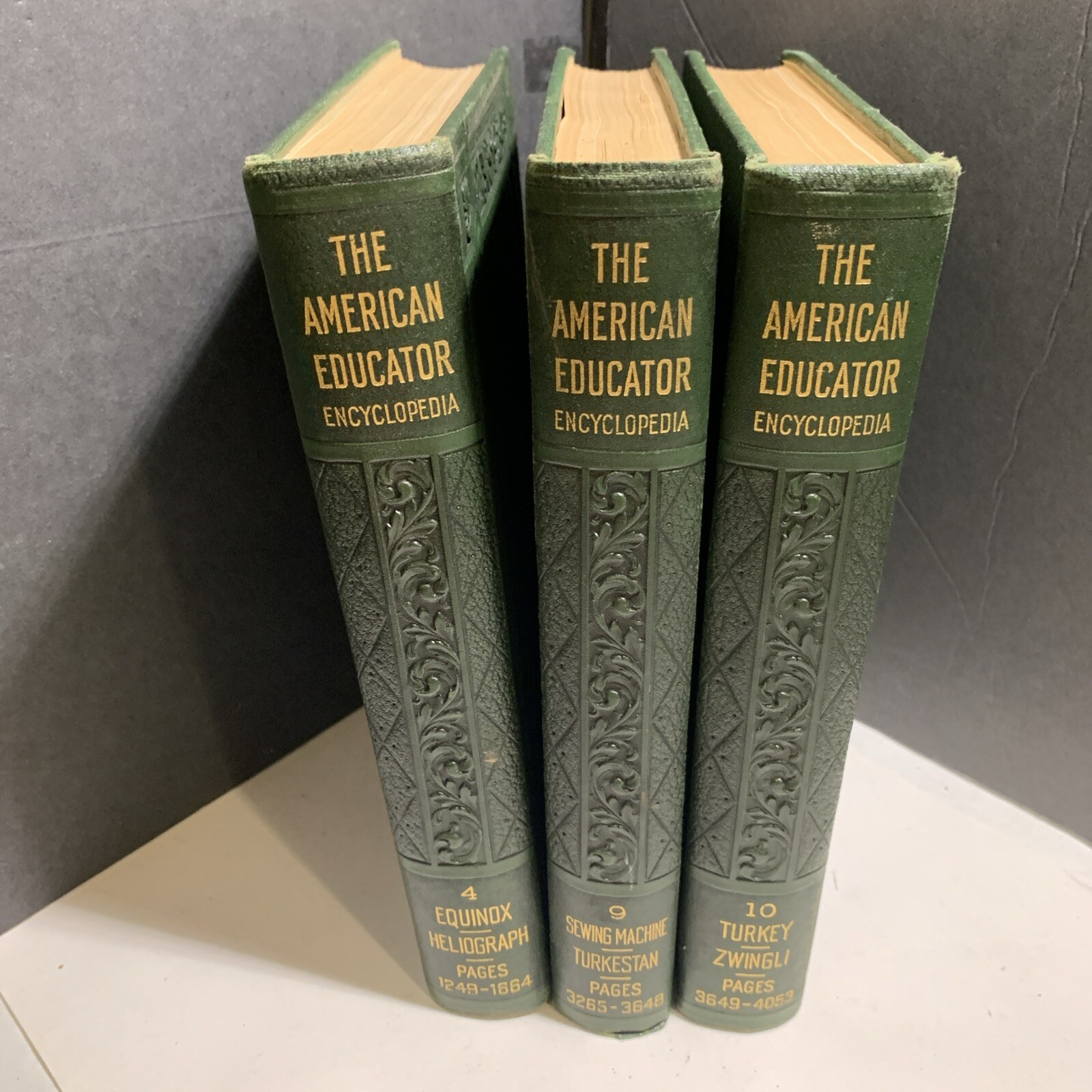 The American Educator Encyclopedia Books 4, 5 And 10 Embossed Dark Green 1932