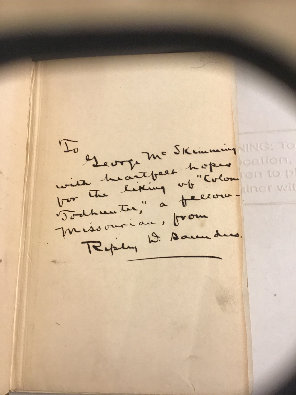 1911 SIGNED BY AUTHOR COLONEL TODHUNTER OF MISSOURI ILLUSTRATED FIRST EDITION