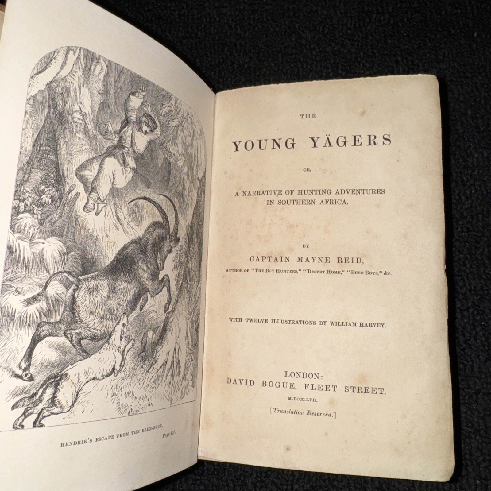 1857 The Young Yägers Narrative of Hunting Adventures in Southern Africa by Reid
