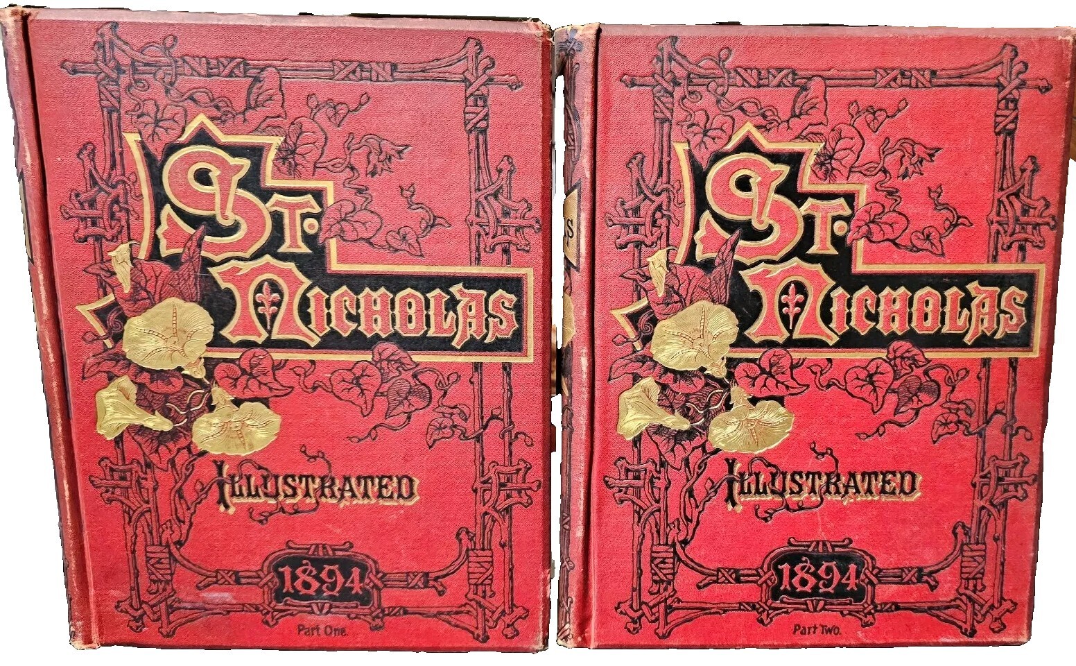 St. Nicholas Illustrated 1894 Part One and Two Leatherbound Hardcover Antique