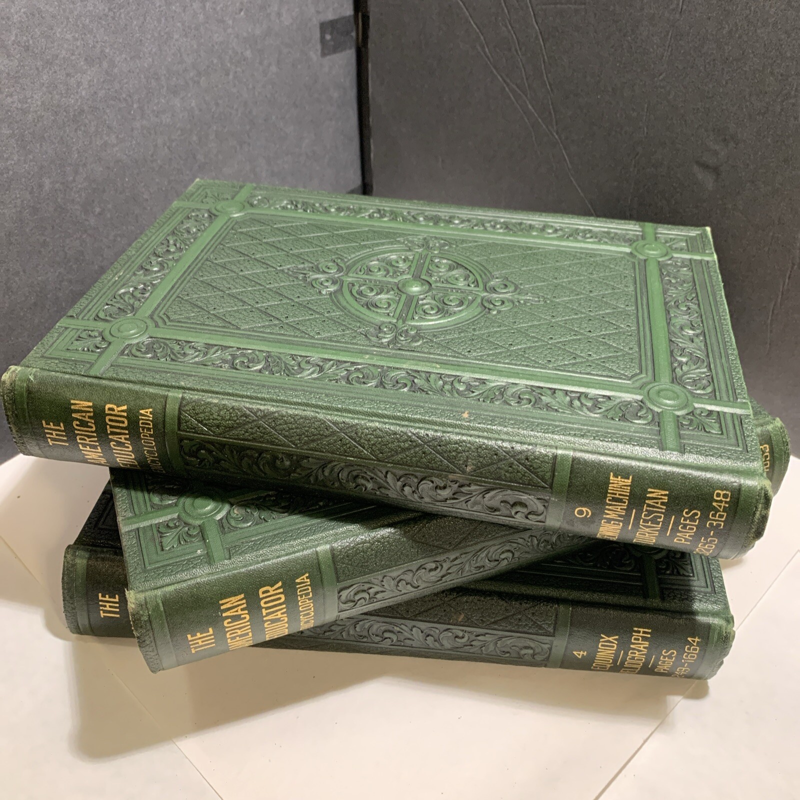 The American Educator Encyclopedia Books 4, 5 And 10 Embossed Dark Green 1932