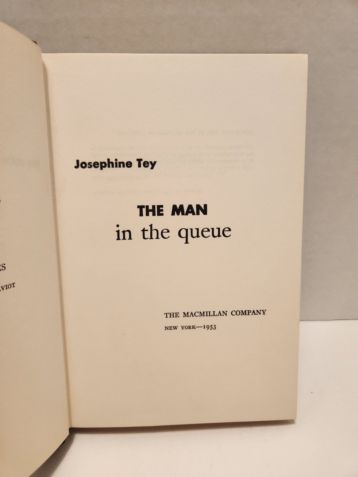 The Man in the Queue Josephine Tey Macmillan 1953 4th Print HCDJ Free Shipping