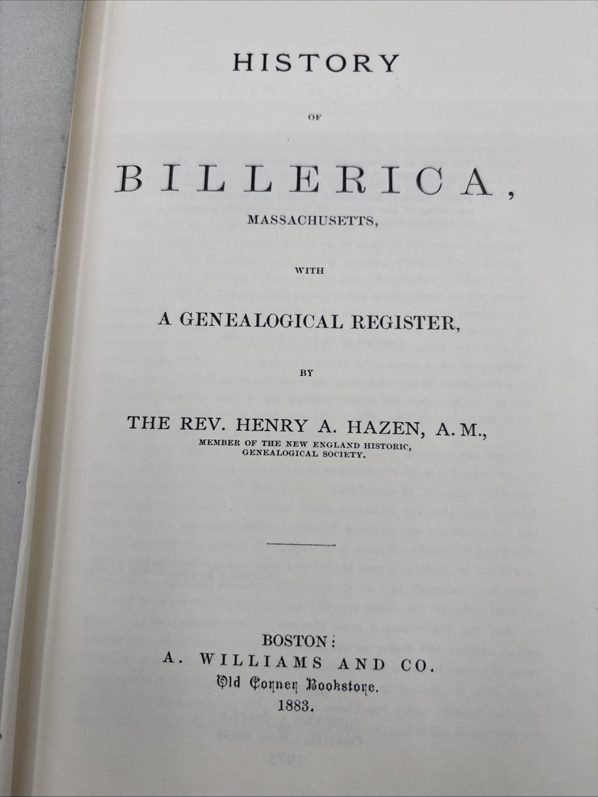 1973 History of Billerica Massachusetts 1653-1883 New England Genealogy