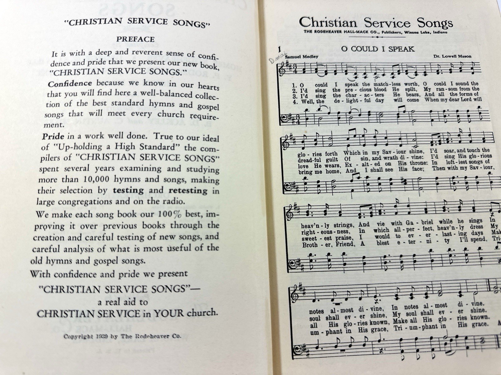 1939 Christian Service Songs Hymnal Rodeheaver Hall-Mack Co Hardcover