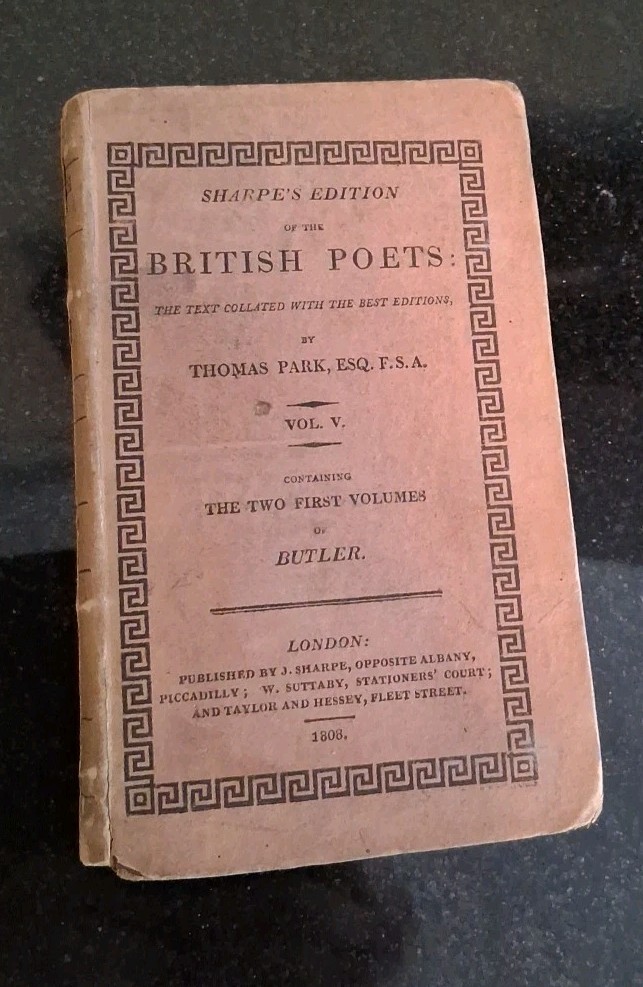 1808 Sharpe’s Edition English Poets, Samuel Butler Antique Book