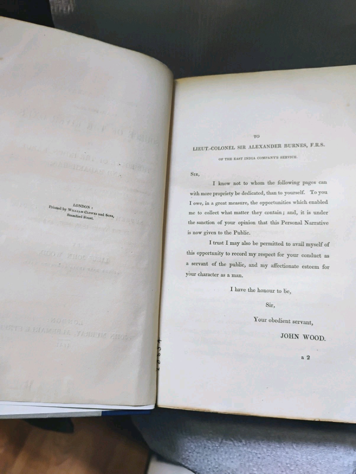 1st Edition (1841) WOOD’S „JOURNEY TO THE SOURCE OF THE RIVER OXUS“ w/ Map
