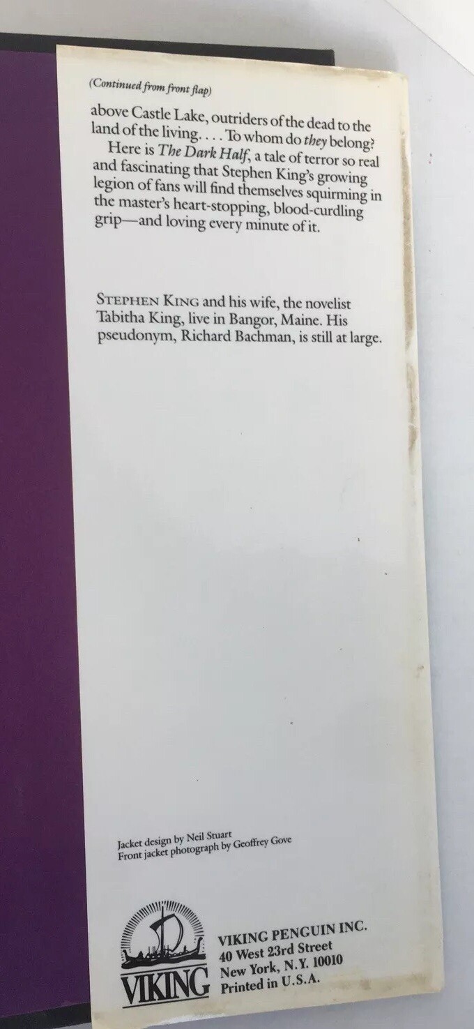 Stephen King ~ THE DARK HALF ~ 1st Edition 1st Printing $21.95 VIKING