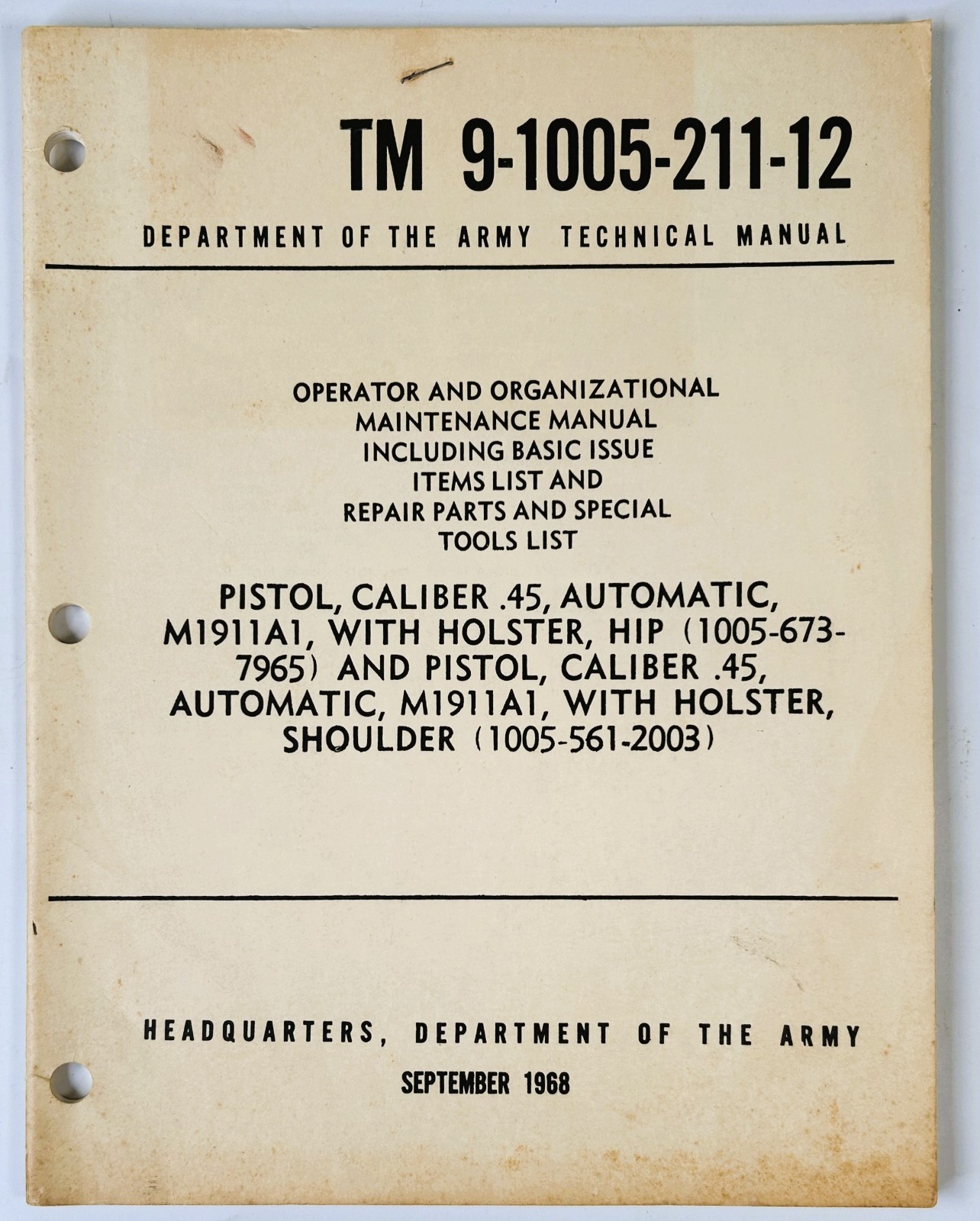 Technical Manual Pistol Caliber SEPT 1968