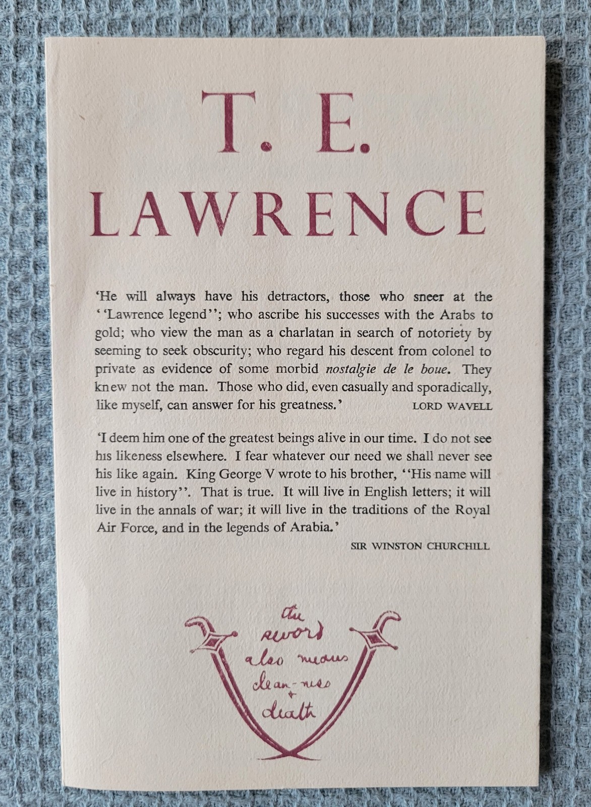 Jonathan Cape Book Order Form 1954 T. E. Lawrence Seven Pillars of Wisdom Arabia