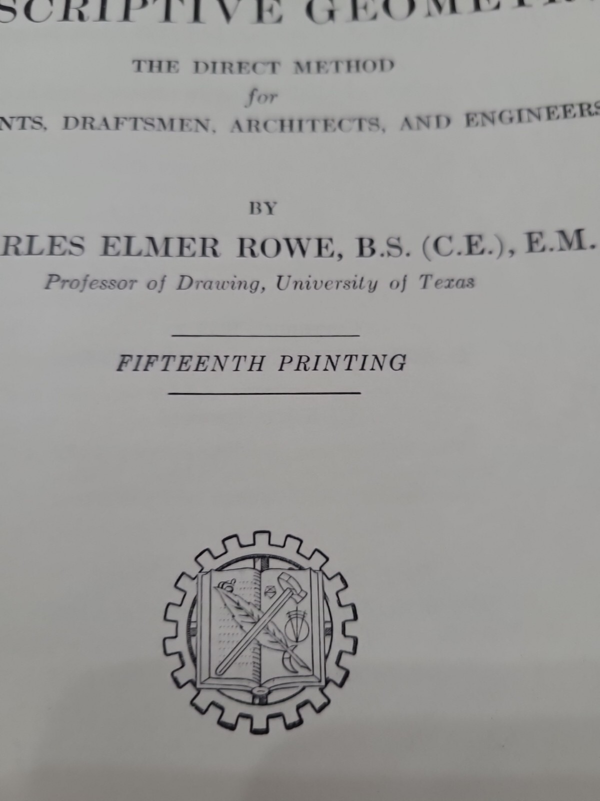 Engineering Descriptive Geometry Book 15th Fifteenth Printing 1951 Vintage ??