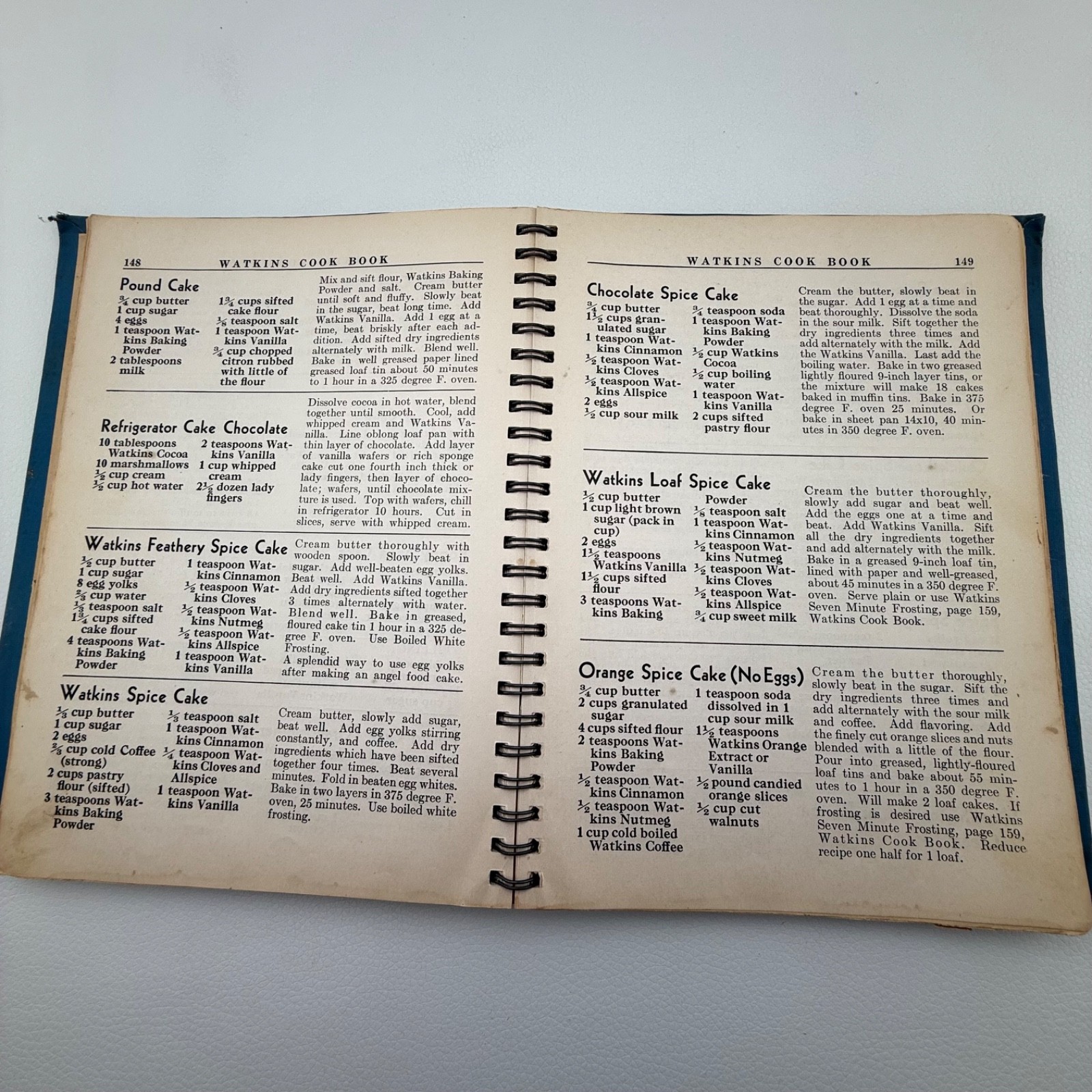 1938 Watkins Cook Book the J R Watkins Co Winona MN HC Spiral Bind 8.5×6.5