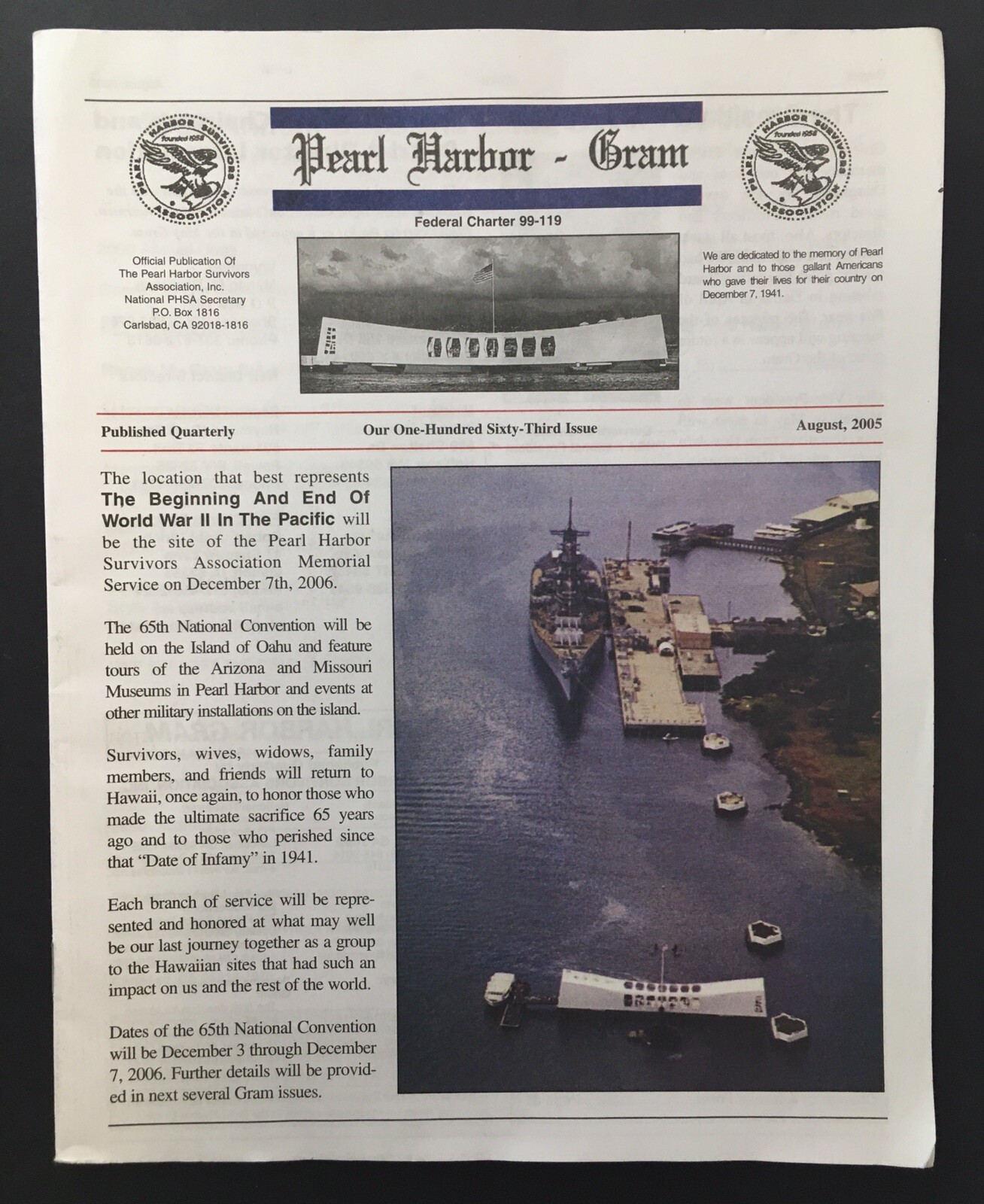 Pearl Harbor – Gram Survivors Association Newsletter Aug 2005 Issue 163 WW2