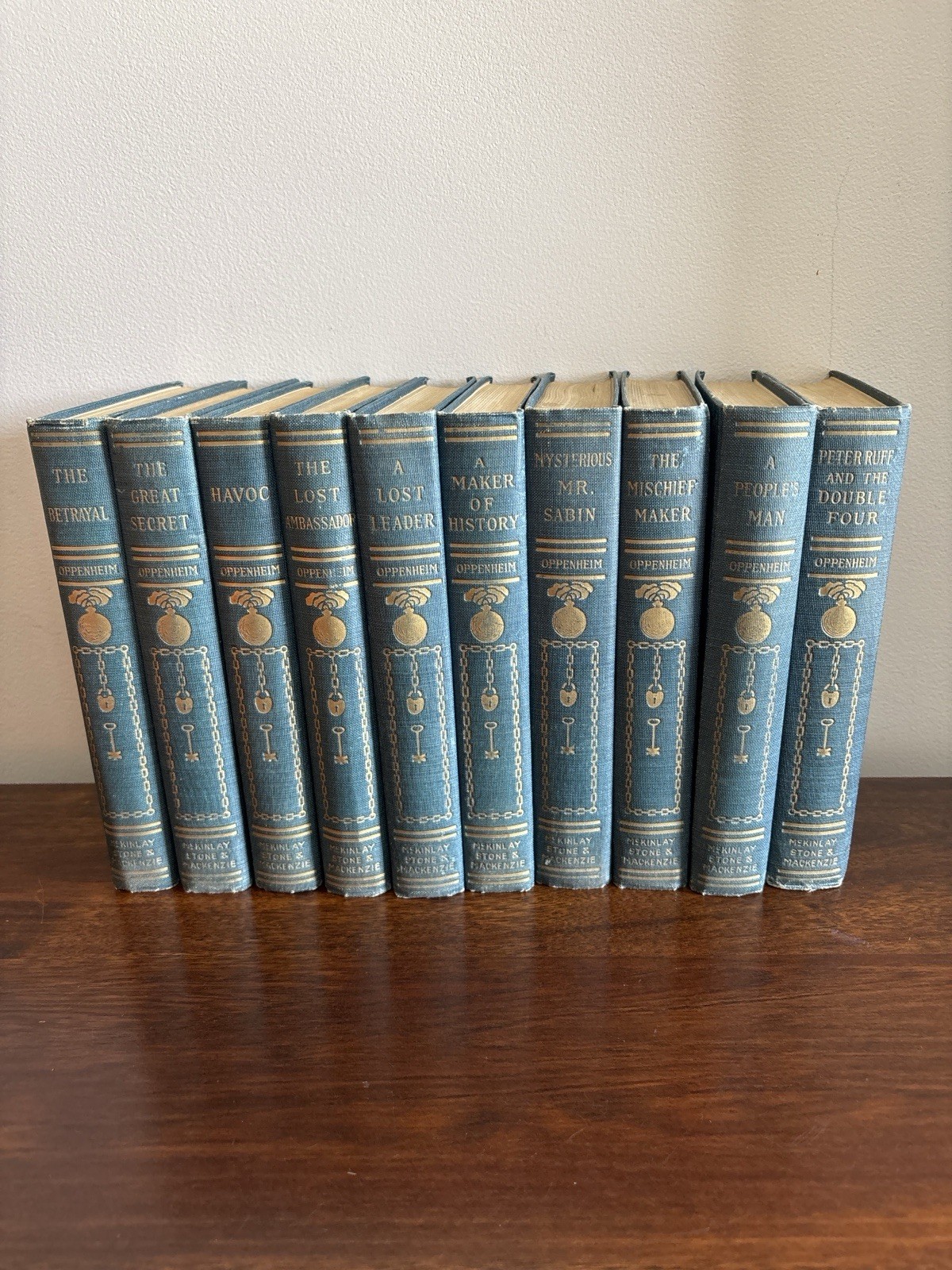 Vintage E. Phillips Oppenheim 10 Volume Blue Hardcover Book Set Decorative 1900s