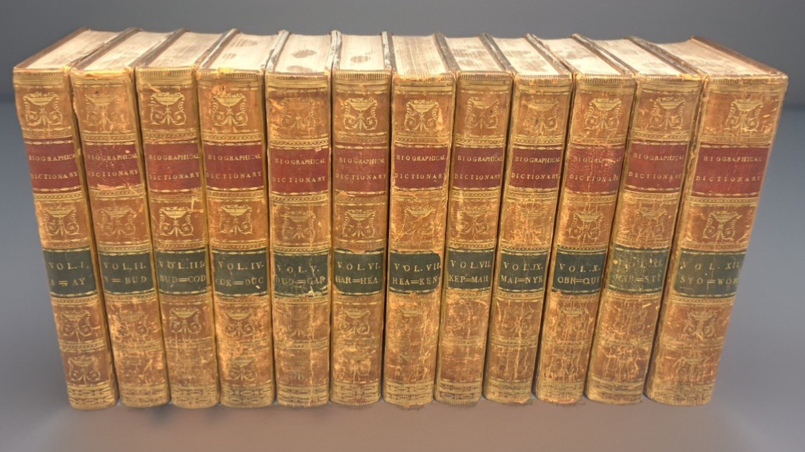 1784 New General Biographical Dictionary 12 Vols Fine Leather Bindings Tree Calf