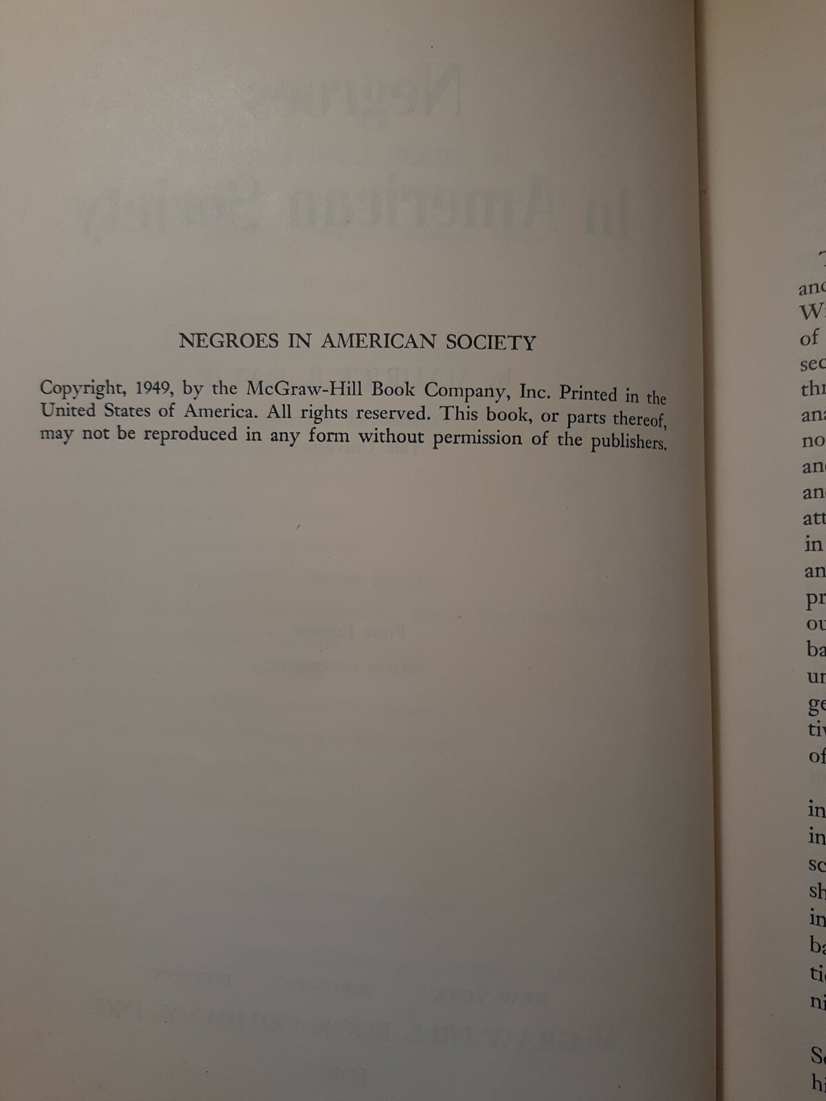 Negroes In American Society – Maurice R. Davie – McGraw Hill 1949 [HARDCOVER]