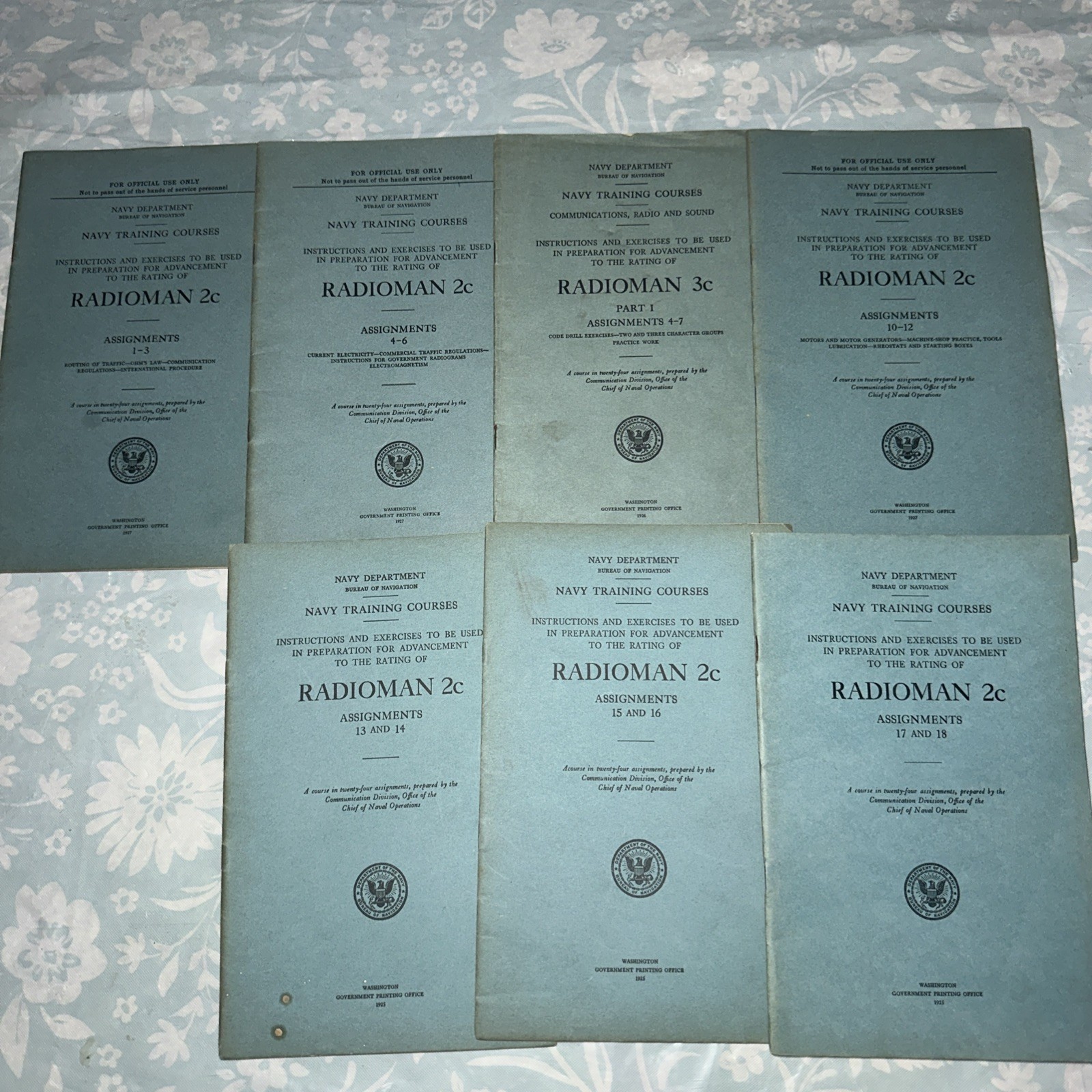 Rare 1925 U.S. Navy Electrician’s Mate 2c Training Course Set Assignments 1–18