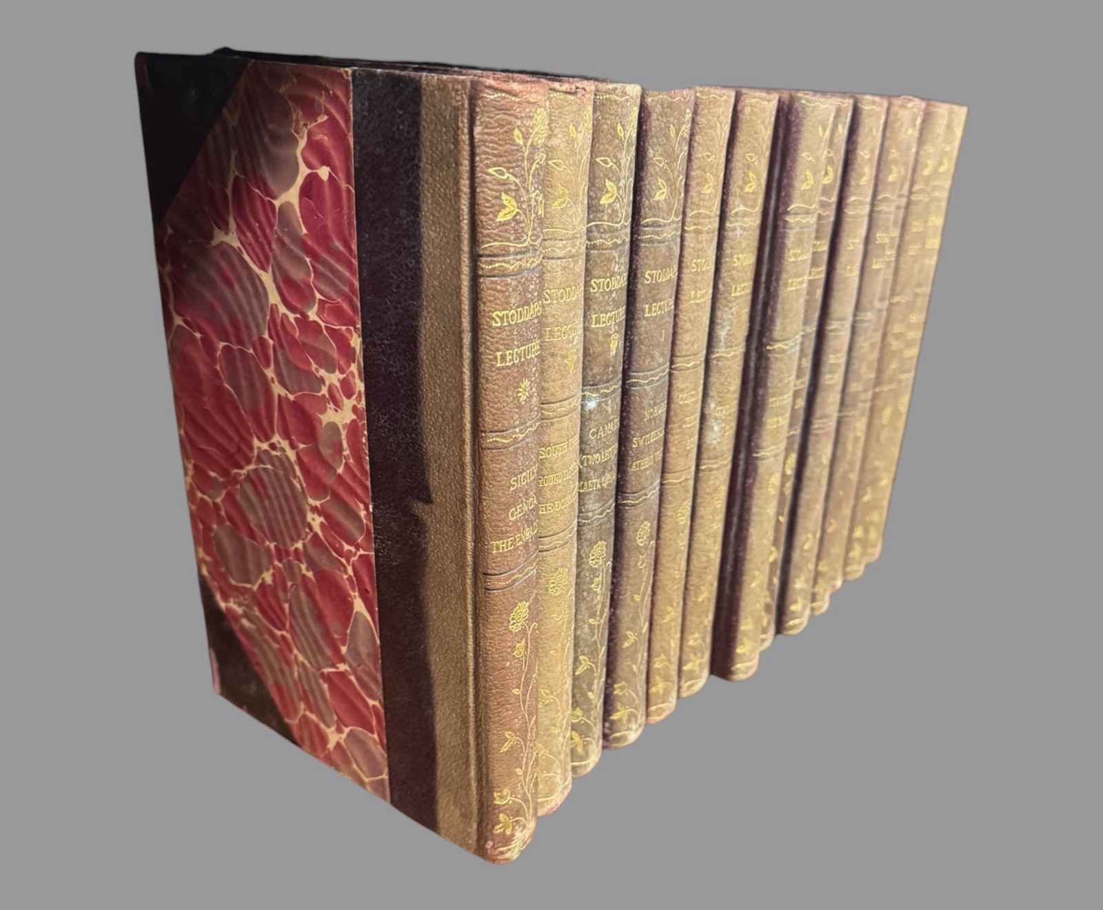 Stoddard’s Lectures Complete 10 Volume Set + 3 Antique Leather Travel Books