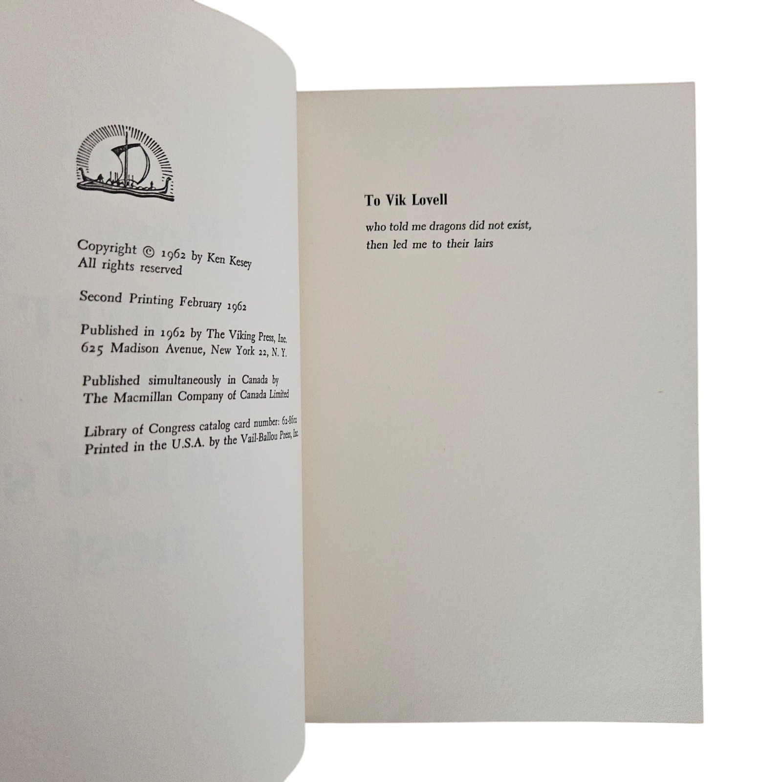 One Flew Over the Cuckoo’s Nest – 2nd Printing / 1st Edition – 1962 – Ken Kesey