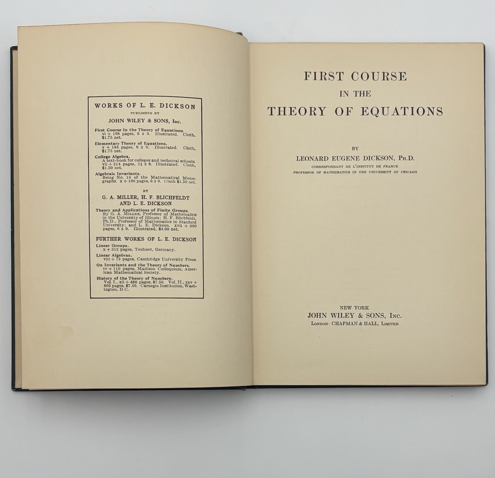 First Course in Theory of Equations Dickson 1922 Wiley Antique Math Book HC 1927