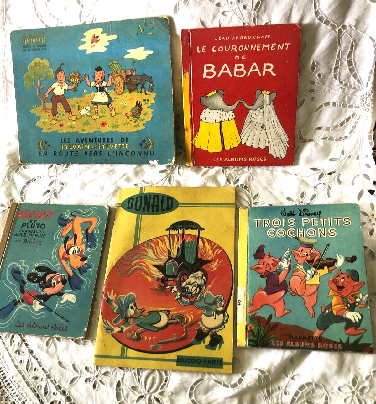 Job Lot 5 Vintage French Children’s Books Disney Barbar Sylvain Sylvette 1950s