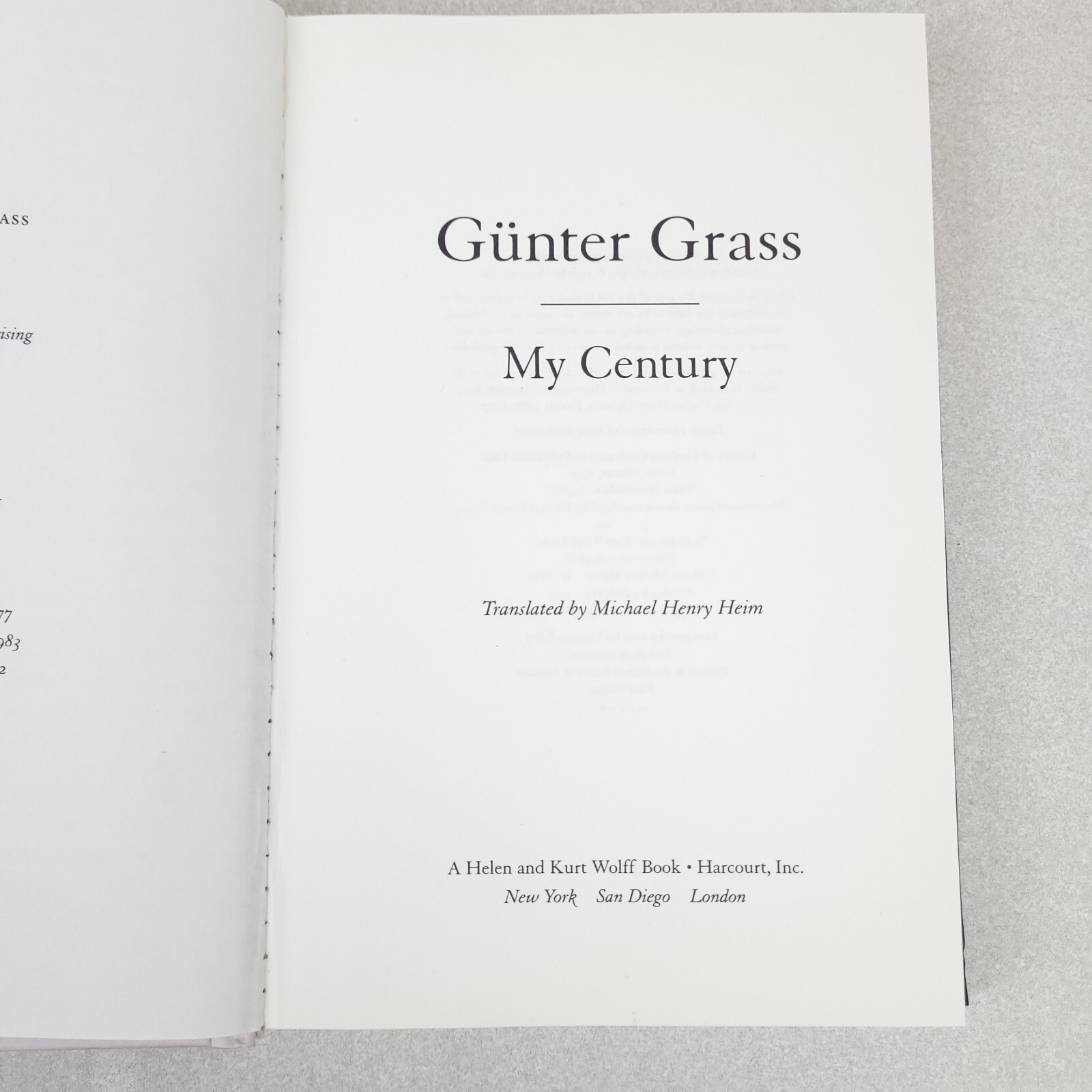 My Century Gunter Grass 1999 HC DJ First Edition