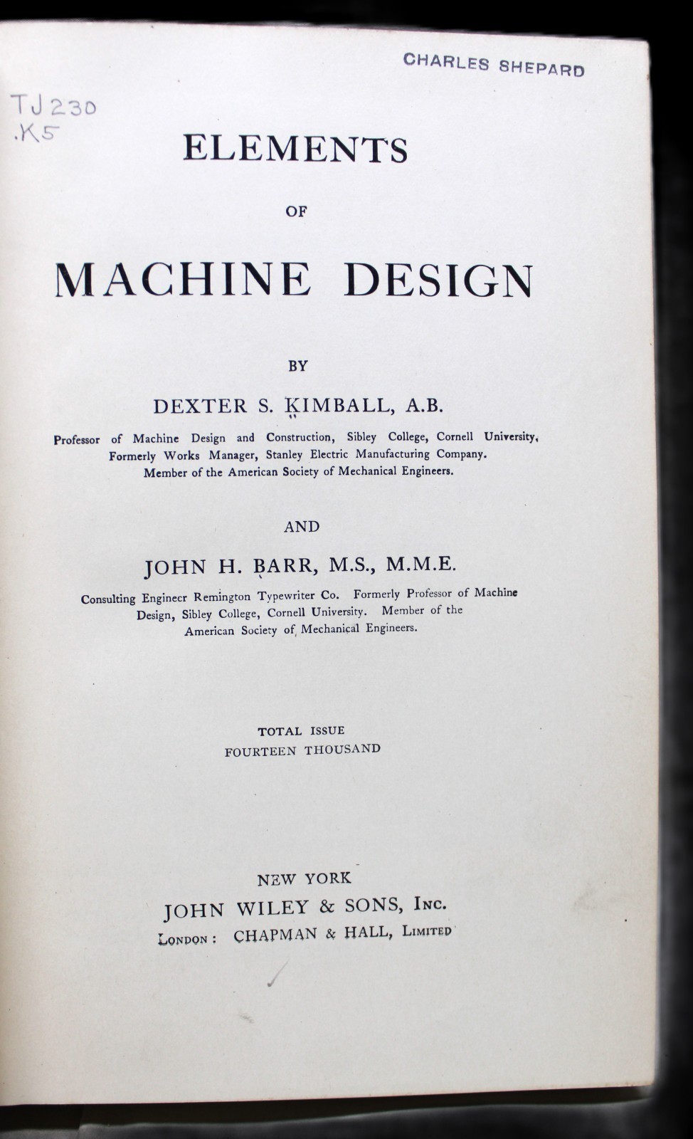 ELEMENTS OF MACHINE DESIGN ENGINEERING BOOK BY JOHN H. BARR 1909 JOHN WILEY PUB