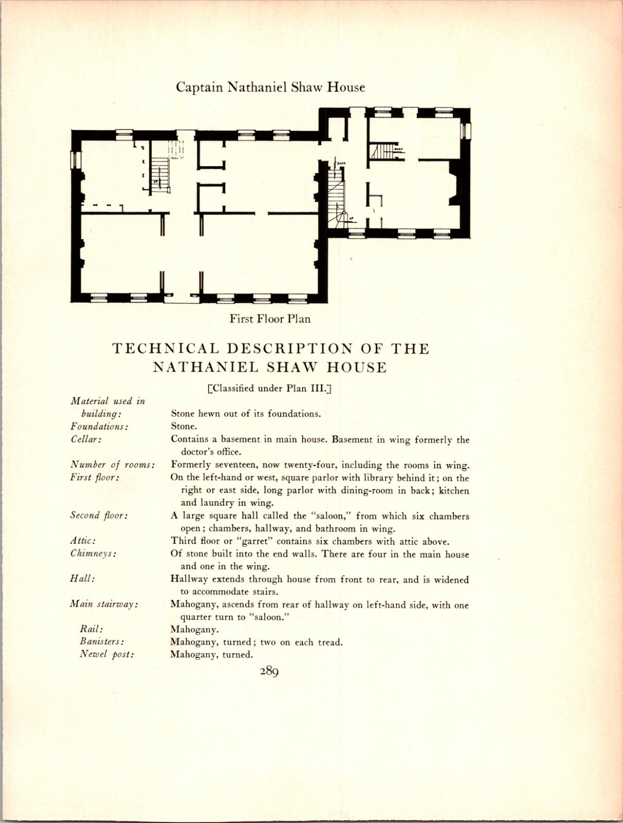 1923 Typogravure * Captain Nathaniel Shaw House Shaw Mansion New London CT