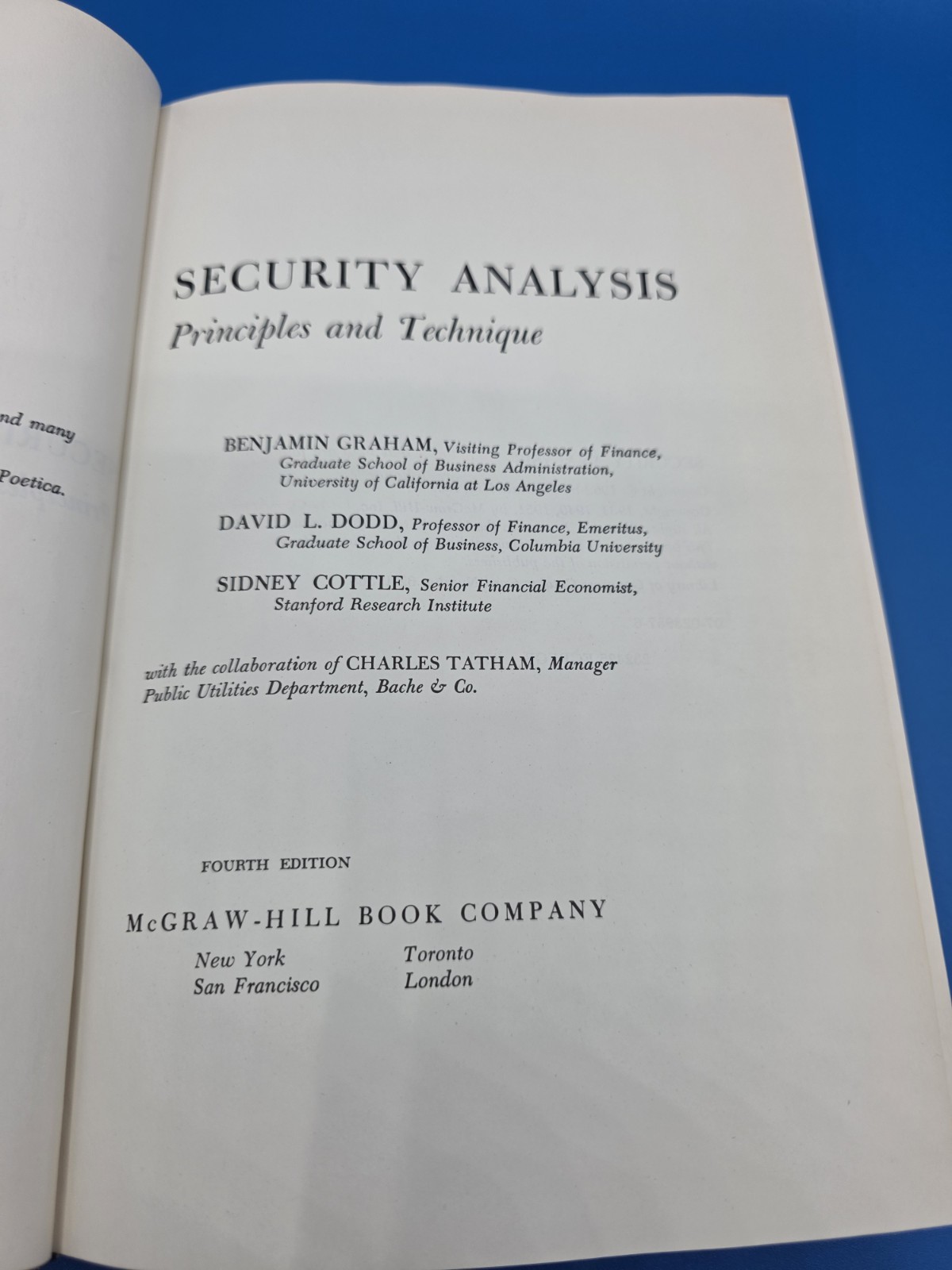 Security Analysis Principles & Technique 4th Edition Ben Graham Dodd Cottle 1962