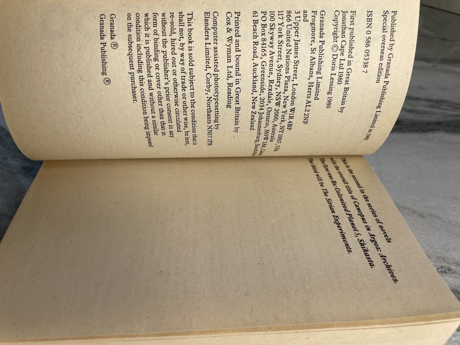 The Marriages between Zones Three, Four, and Five PBK 1981 Doris Lessing