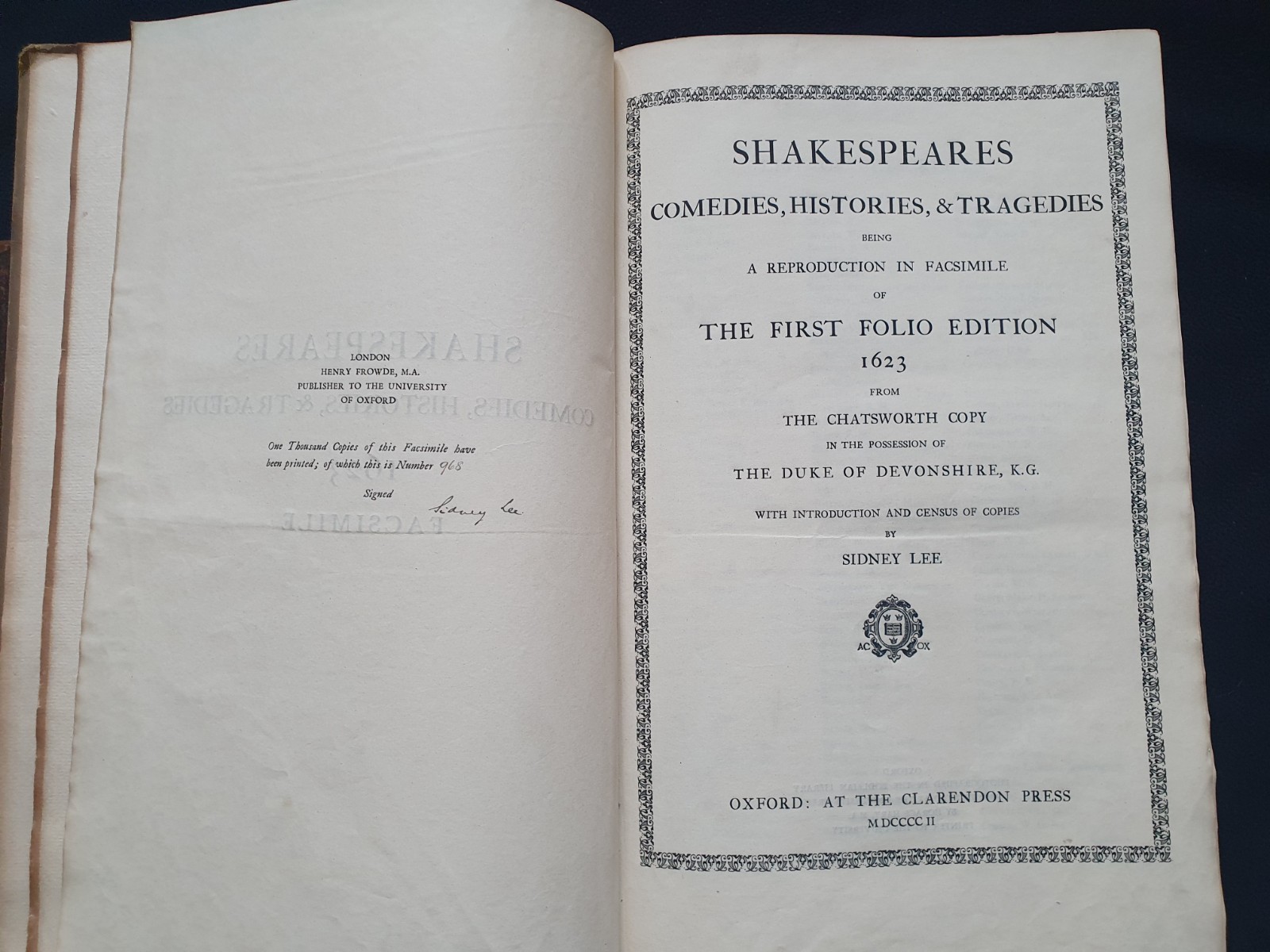 Shakespeare Facsimile 1623 First Folio Edition Sidney Lee 1902